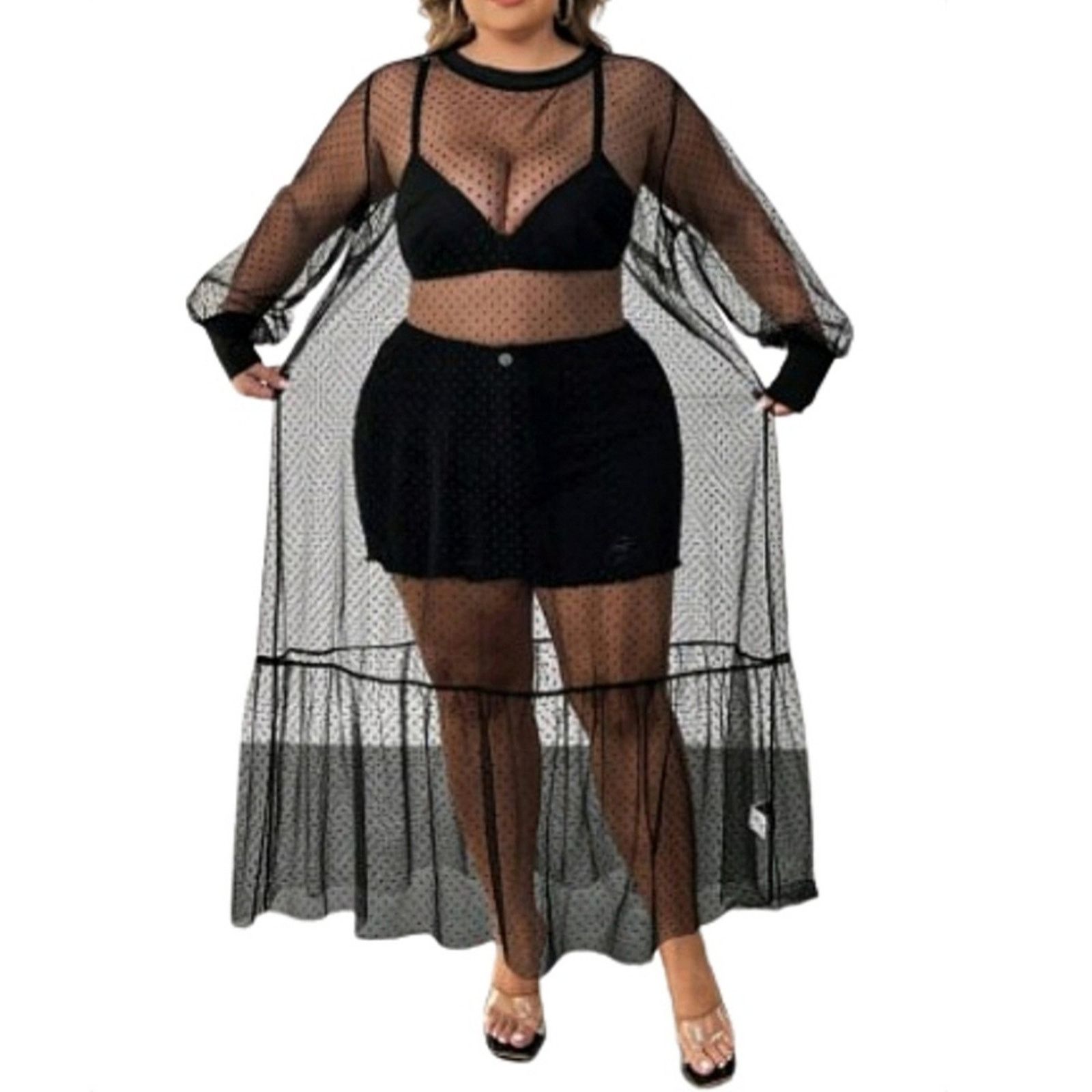 Shein Witchy ☆ Black Swiss Dot ☆ Ruffle Hem ☆ Maxi Dress 4x ☆ NWT Size 4XL / US 24-26 - 5 Thumbnail