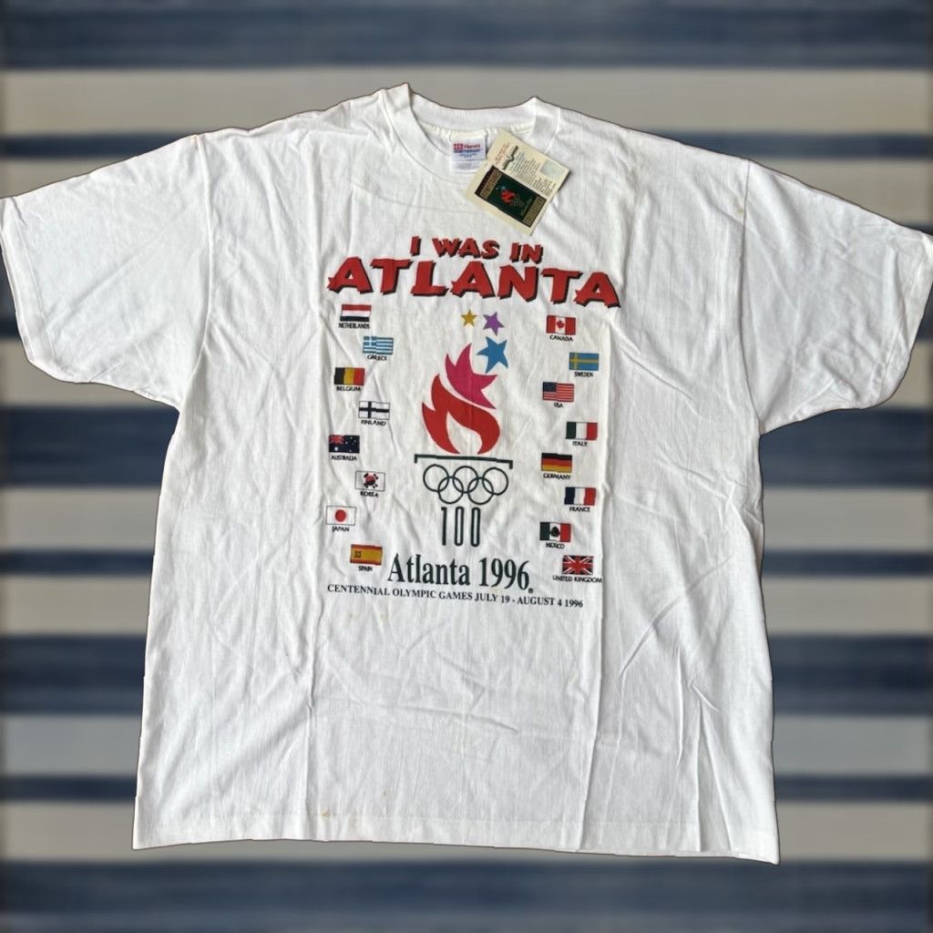 Hanes VINTAGE 1996 Atlanta Olympics T-Shirt 2XL Hanes White Crew Neck Short Sleeve Graphic Print Mens USA Olympics Size US XXL / EU 58 / 5 - 1 Thumbnail