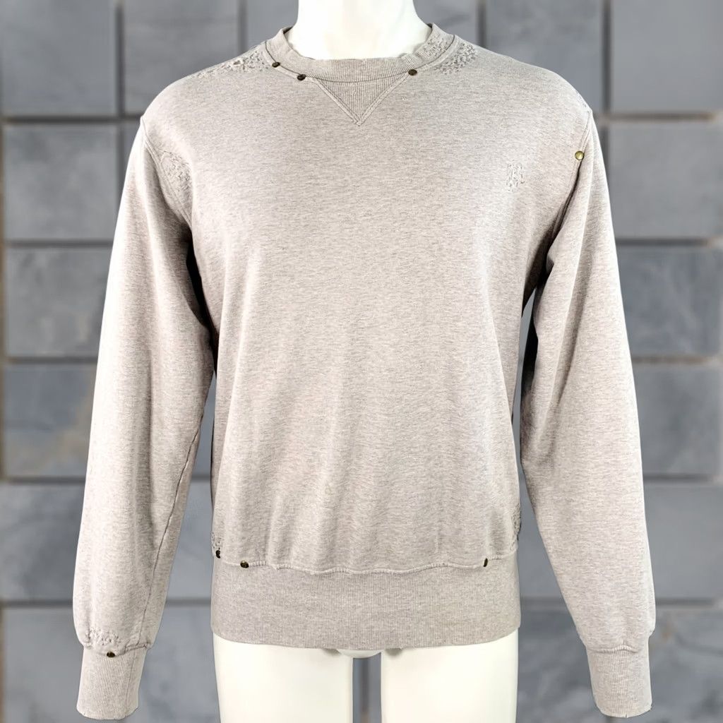 Yves Saint Laurent YVES SAINT LAURENT Size M Heather Grey Cotton Distressed Studded Sweatshirt Mens Sweater Grey Distressed 90s Size US M / EU 48-50 / 2 - 1 Thumbnail