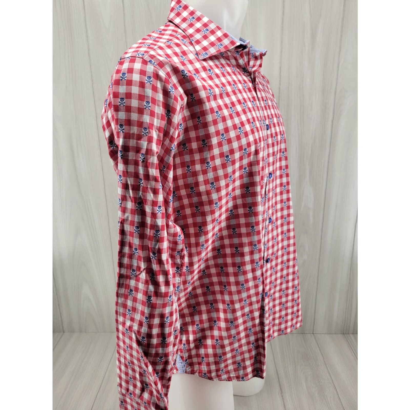 Vintage Aldrich Shirt Men’s Large Plaid Red Blue Skull Button-Up Long Sleeve Shirt – No Pocket, Casual Workwear, Vintage? No (Adapted) Size US L / EU 52-54 / 3 - 4 Thumbnail