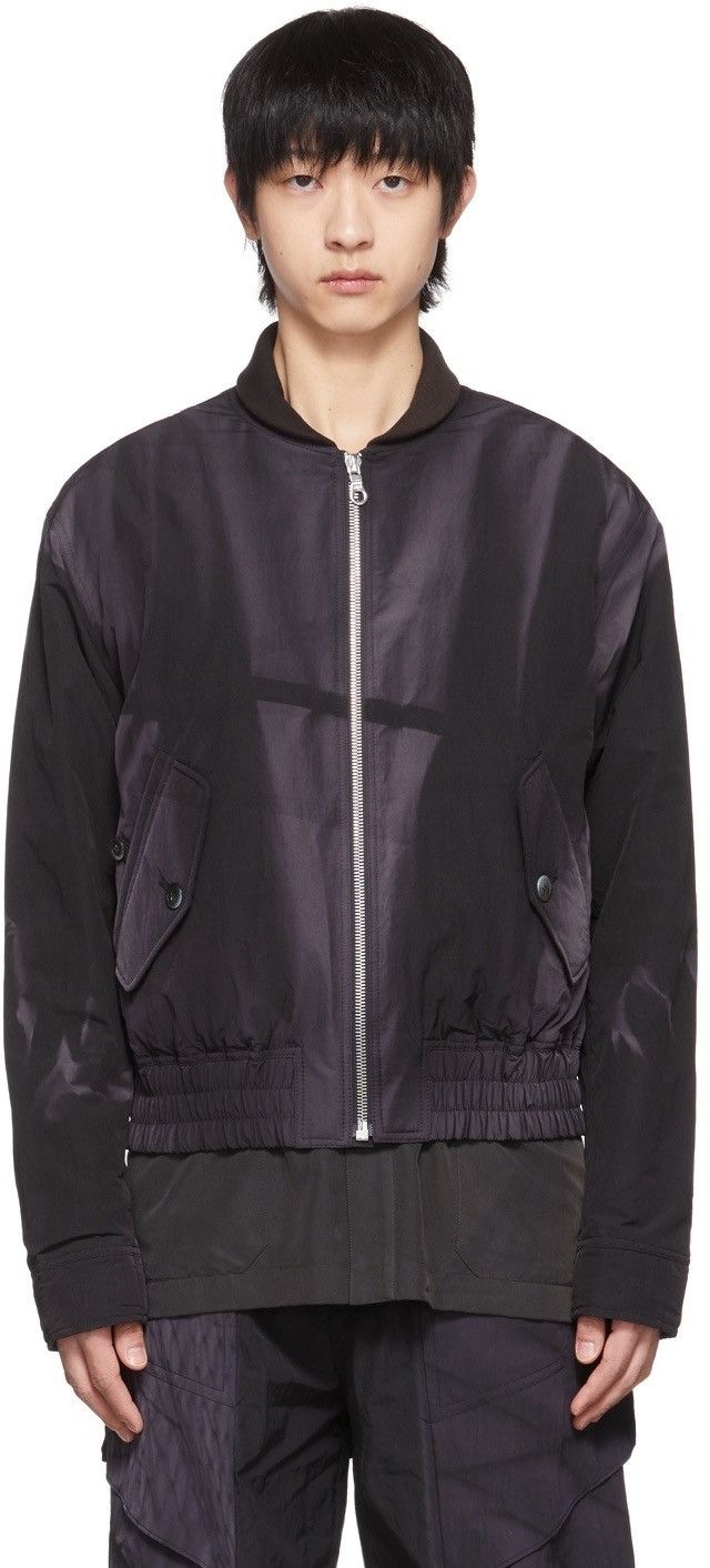 image of Jiyongkim Aw22 Sun-Bleached Nylon Bomber Jacket in Black, Men's (Size Large)