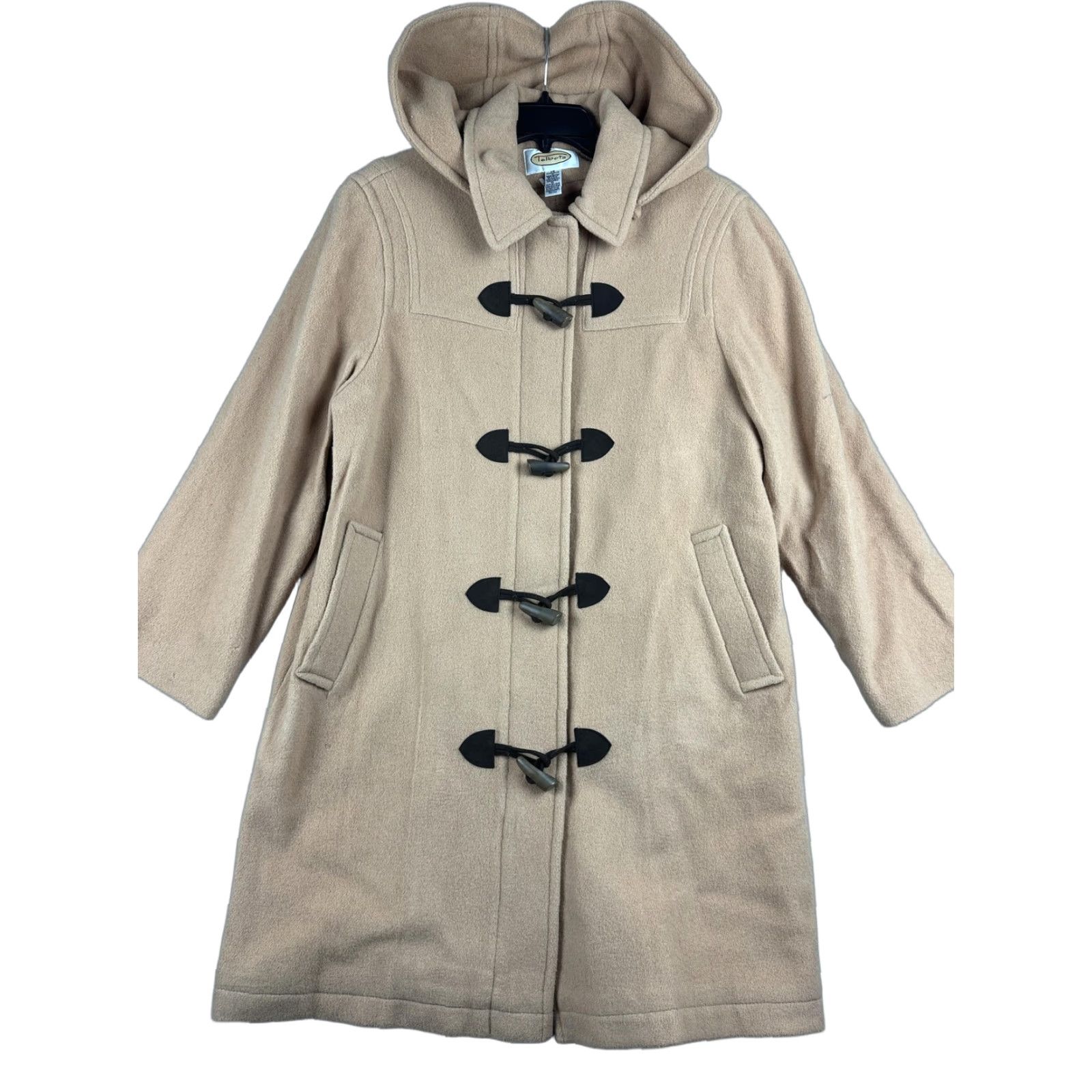 Talbots VINTAGE Talbots Coat Womens 10 Beige Wool Hooded Toggle Duffle Mid Length Lined Winter Size L / US 10 / IT 46 - 1 Thumbnail