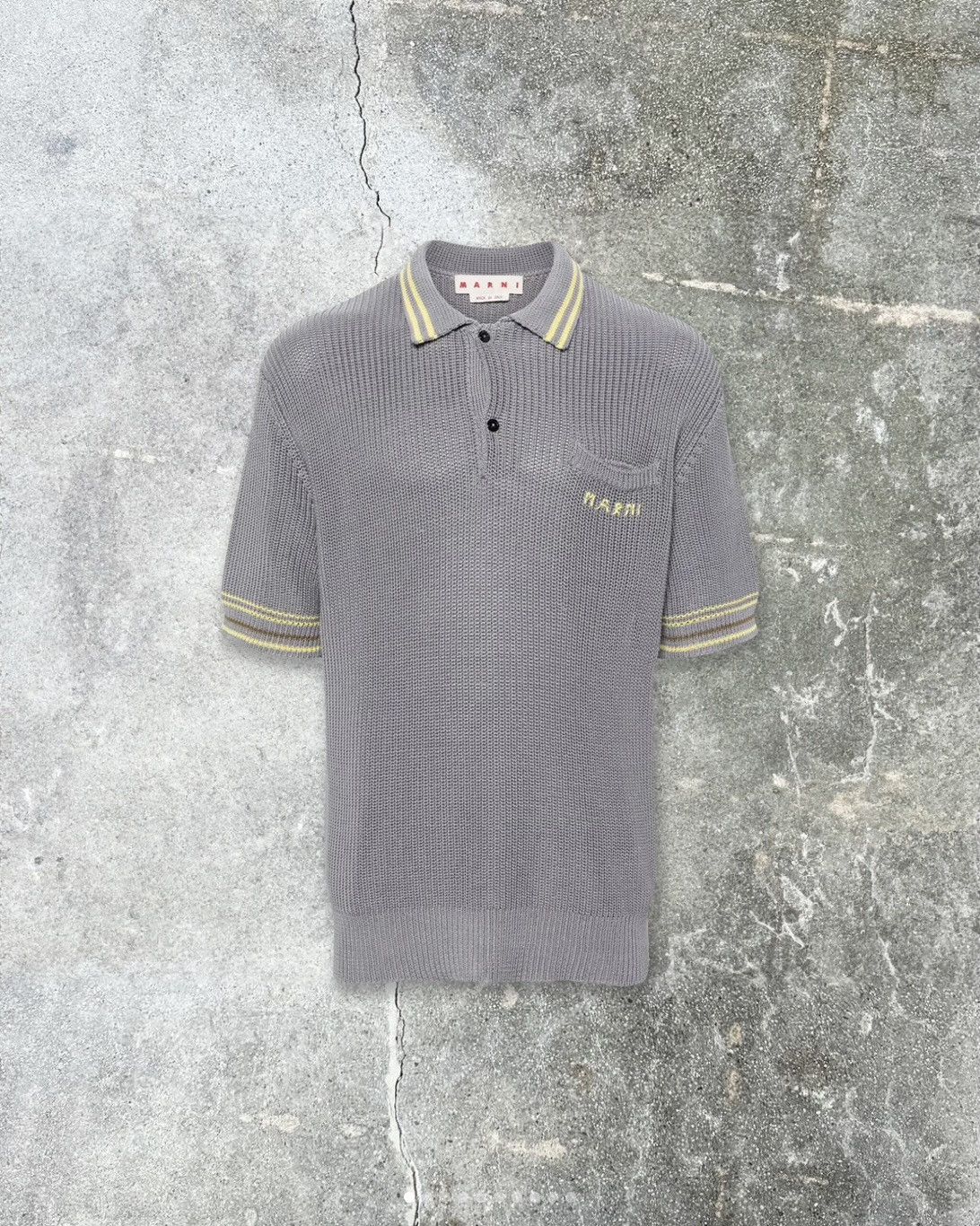 image of Marni Chunky-Knit Polo Shirt in Grey, Men's (Size XL)