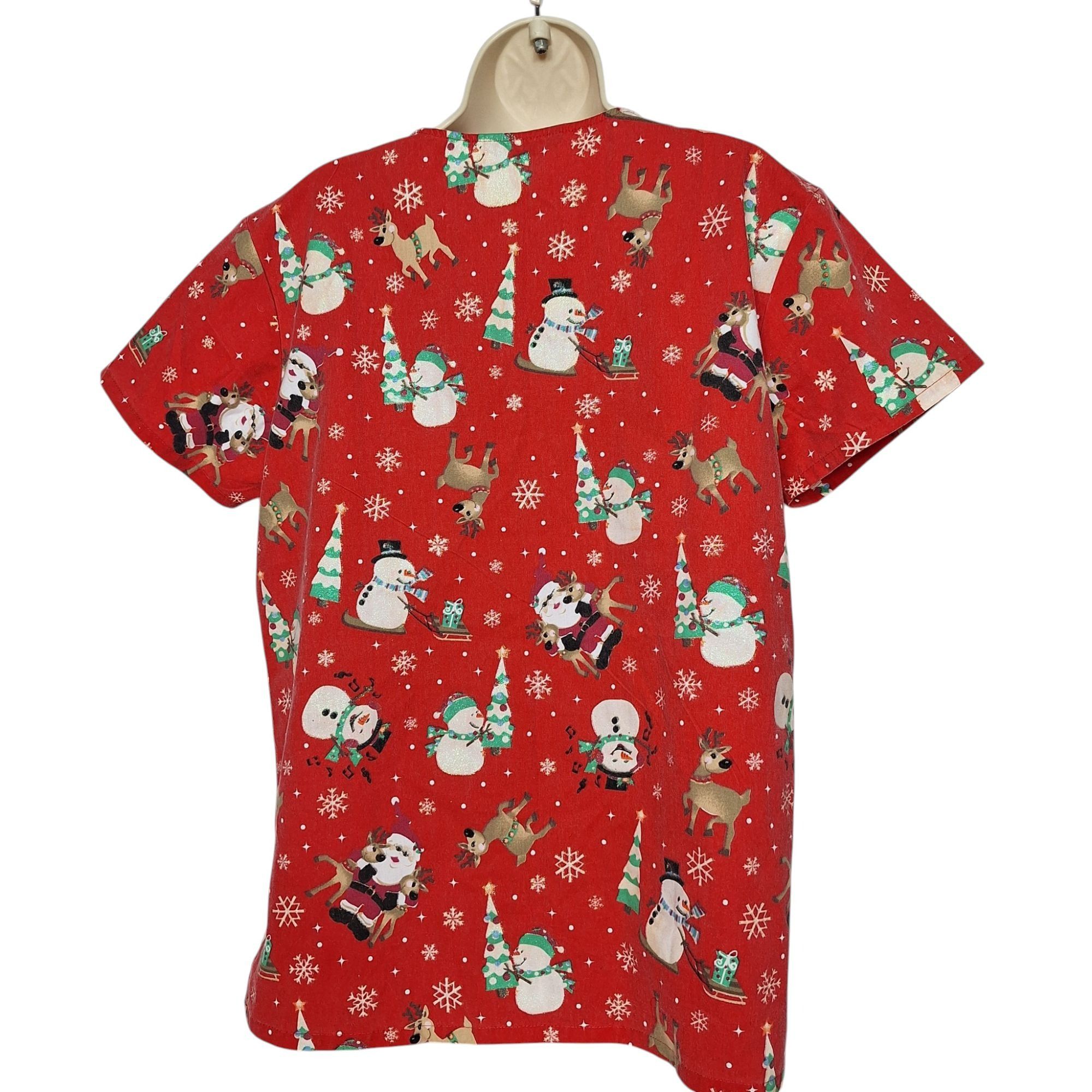 Other Just Love Christmas V-Neck Scrub Top Large Santa Snowman Rei Size L / US 10 / IT 46 - 3 Thumbnail
