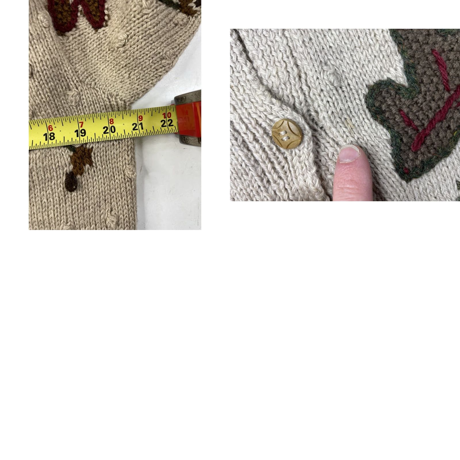 Vintage VINTAGE Woolies Handknits Wool Beig e Fall Leaves Sweater Cardigan M 1990s Thanksgiving Look Mens Women? Size M / US 6-8 / IT 42-44 - 8 Thumbnail