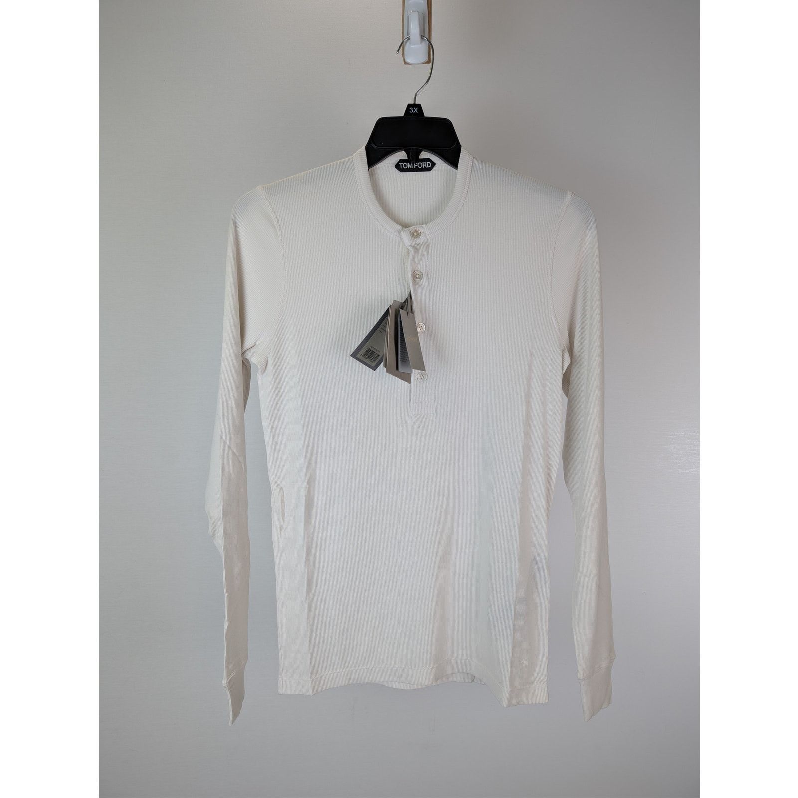 Tom Ford o1rshd1 Ribbed Henley Shirt Sweatshirt T-Shirt in Chalk 60 Size US XXL / EU 58 / 5 - 1 Thumbnail