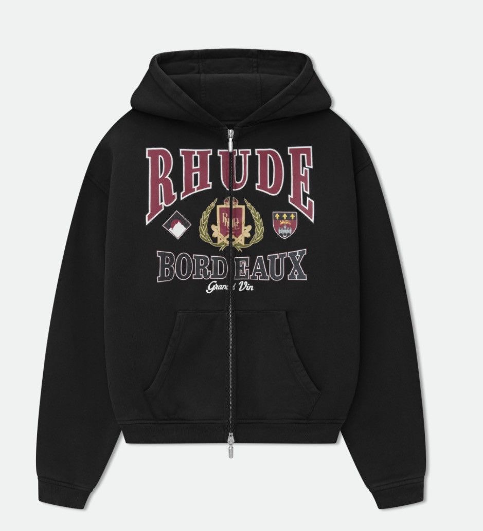 Rhude Rhude Bordeaux Grand Vin FullZip Fleece Men Hoodie Large Blk Size US M / EU 48-50 / 2 - 2 Thumbnail