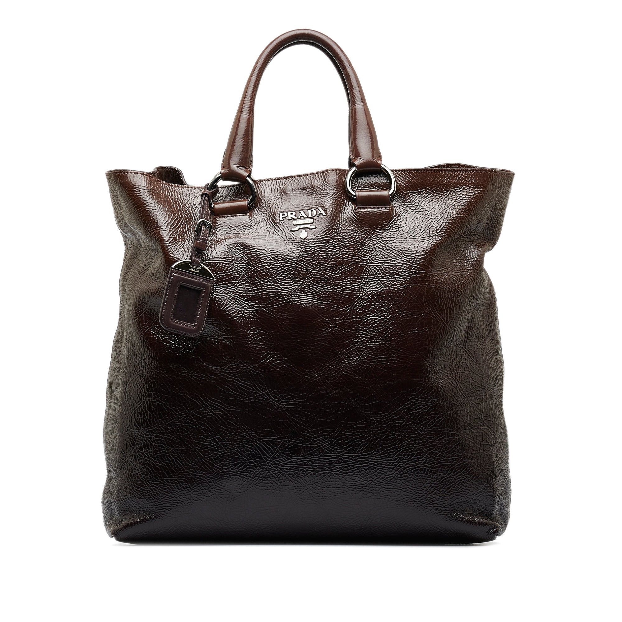 image of Prada Vitello Shine Tote Bag in Brown, Women's