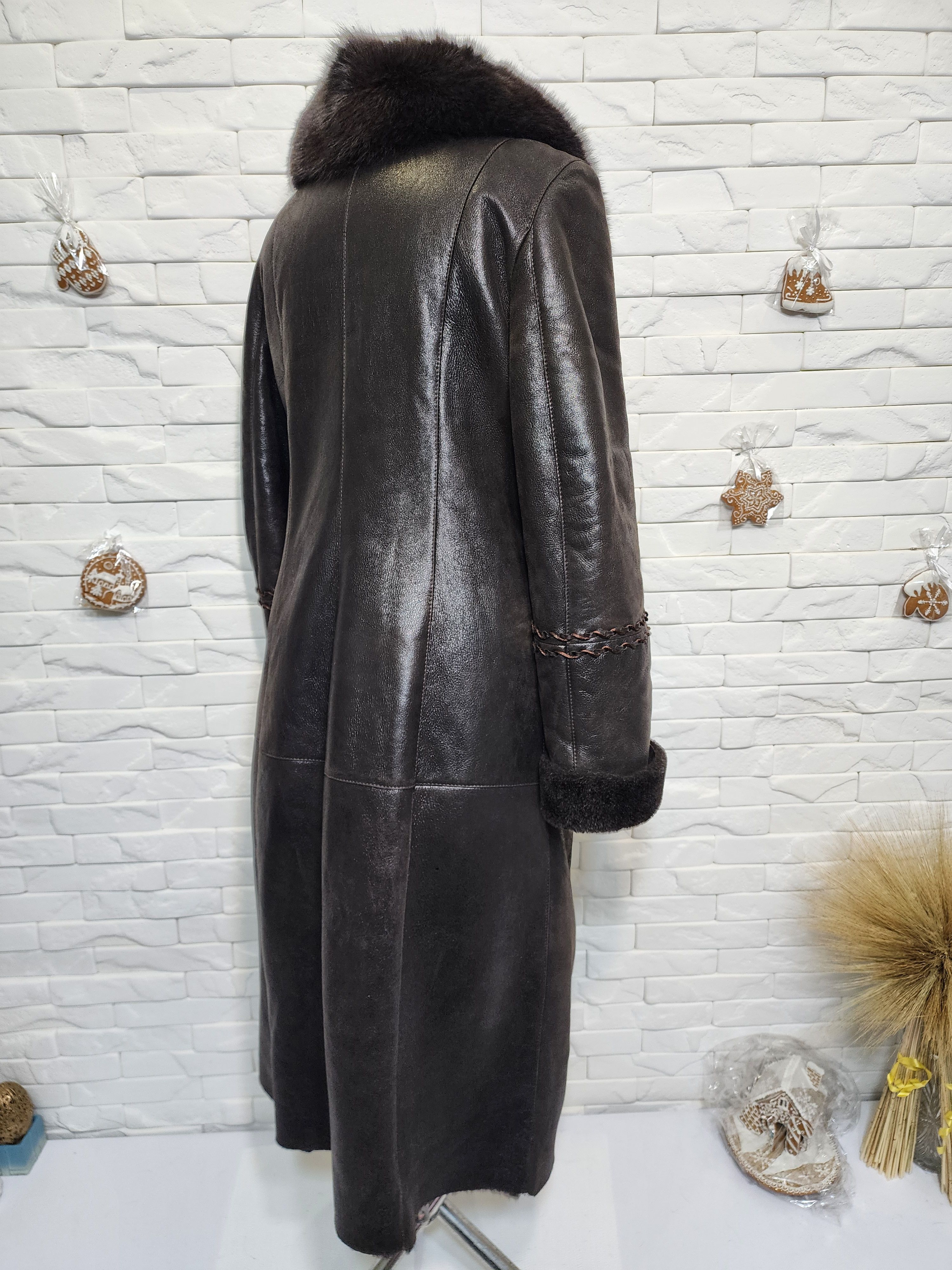 Furla Brown Sheepskin Coat: Vintage Leather Winter Outerwear Size XL / US 12-14 / IT 48-50 - 5 Thumbnail