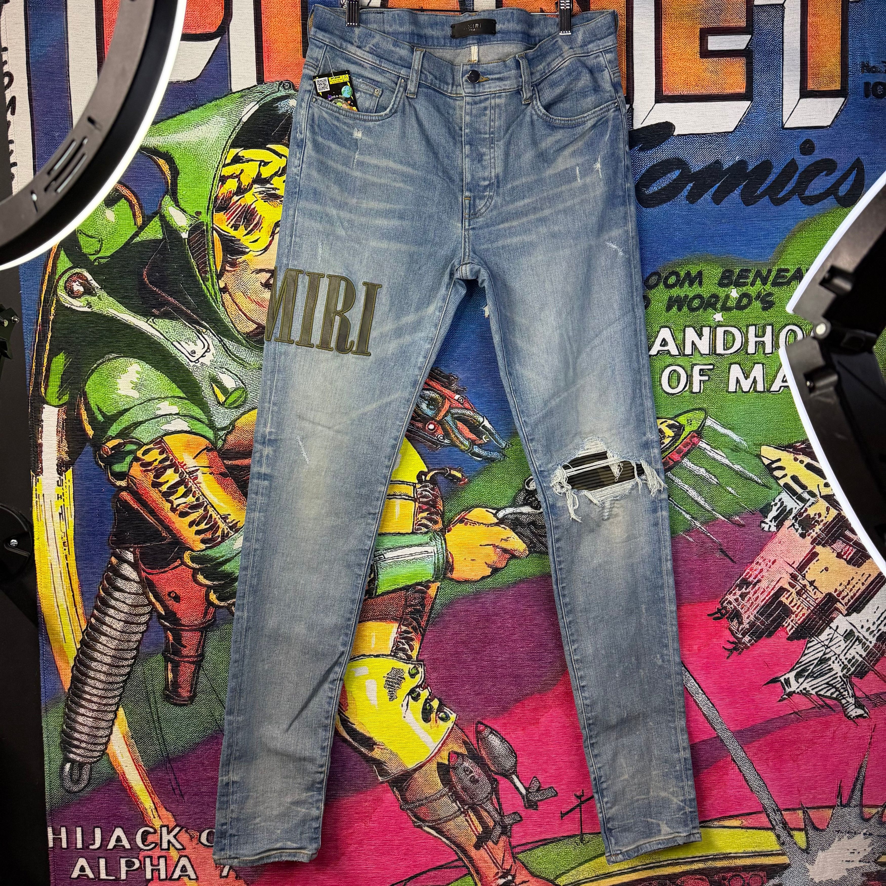 Amiri Amiri MX1 Yellow Dusty Brown Blue Denim Jeans Size 29 | Grailed