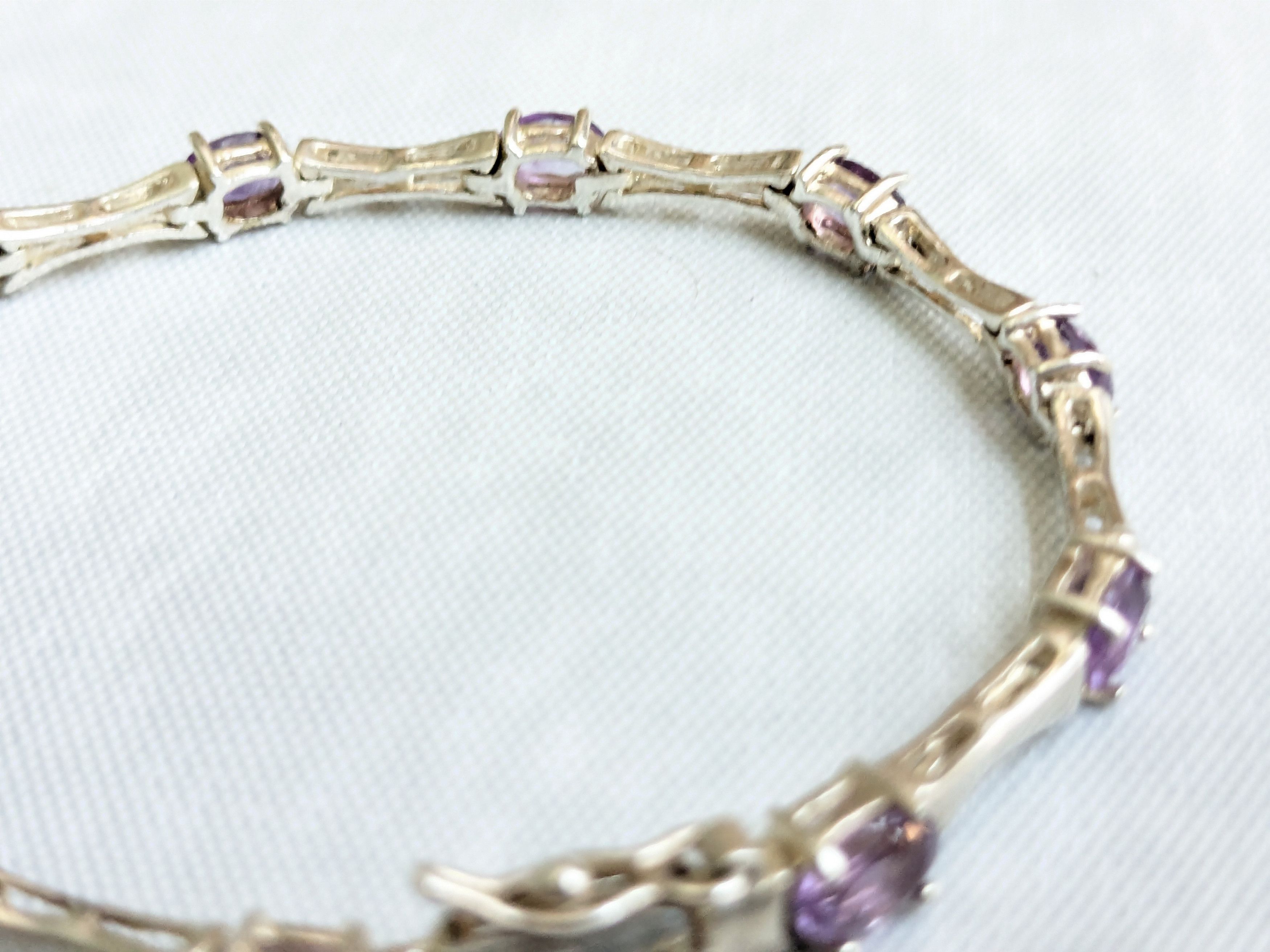 Jewelry Vintage Sterling Silver Tennis Bracelet Oval Amethyst 7" Size ONE SIZE - 2 Thumbnail