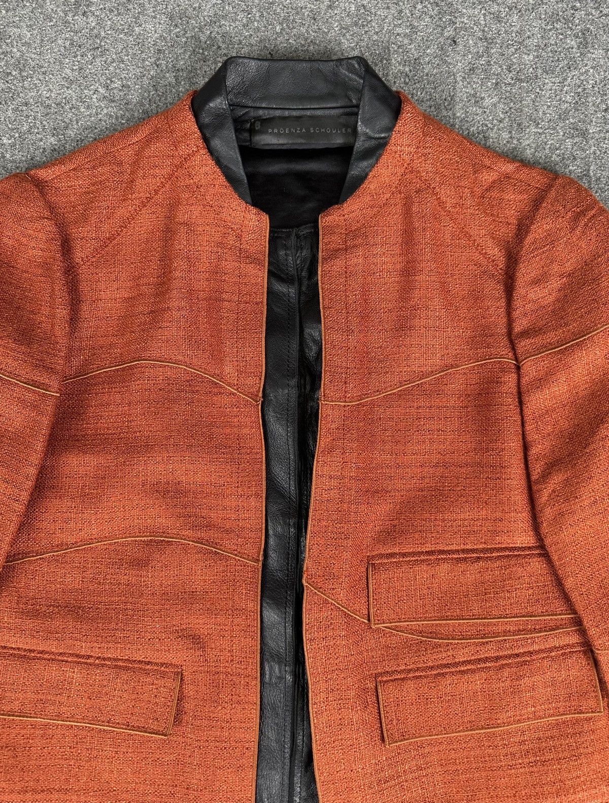 Proenza Schouler Proenza Schouler - Leather Trimmed Tweed Canvas Jacket Size XS / US 0-2 / IT 36-38 - 5 Thumbnail