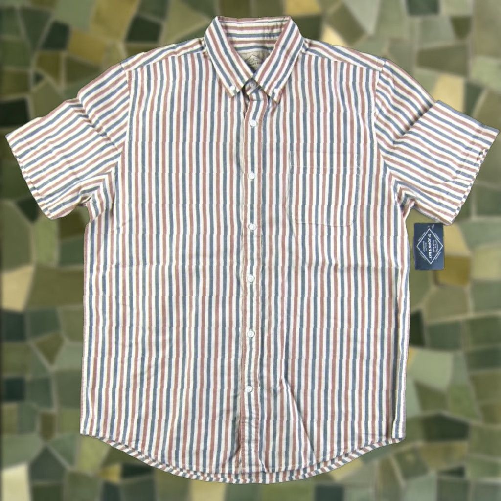 Vintage NWT St. John's Bay Shirt Short Sleeve Stripe Cotton L Pink Blue White Classic Fit Size US L / EU 52-54 / 3 - 1 Thumbnail