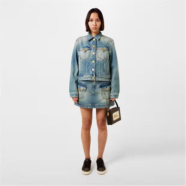 Balmain o1g2r1mq0924 Mini Skirt in Denim Blue Size 29" - 6 Thumbnail
