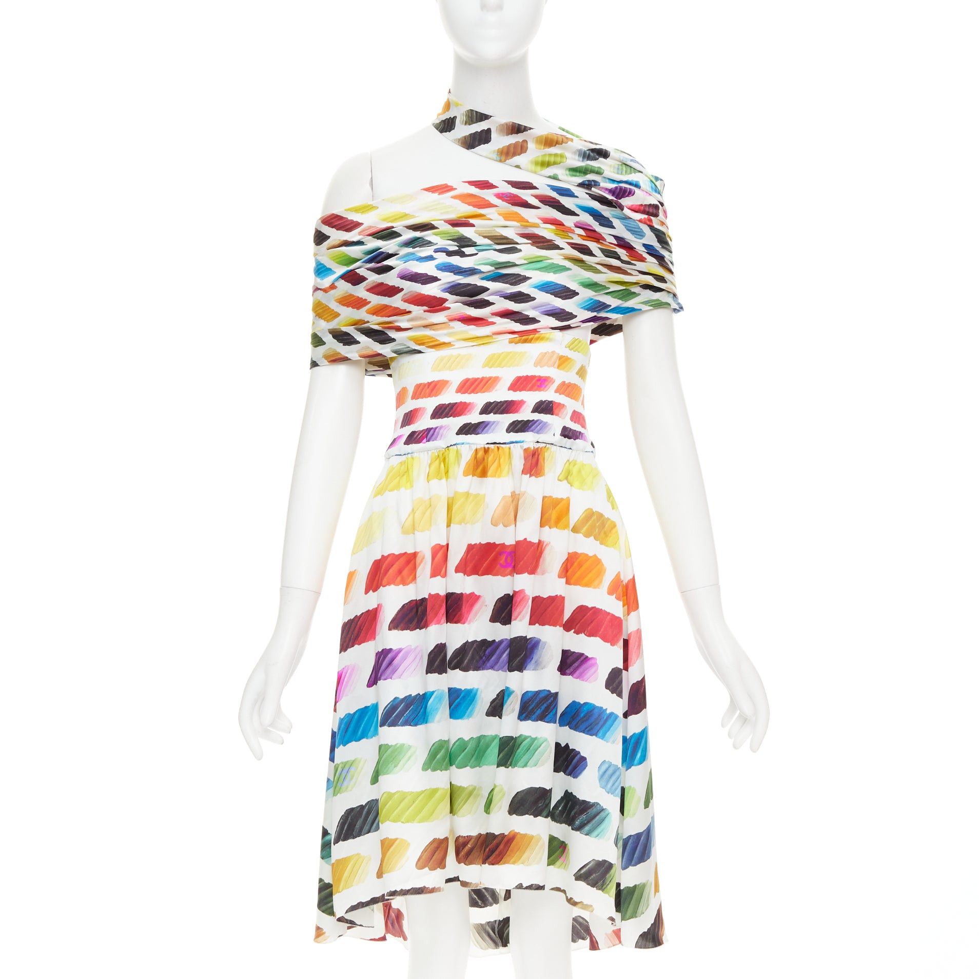 Chanel CHANEL Karl Lagerfeld 2014 Runway Colorama icon brush CC 100% silk crop top midi skirt FR34 XS Size XS / US 0-2 / IT 36-38 - 1 Thumbnail