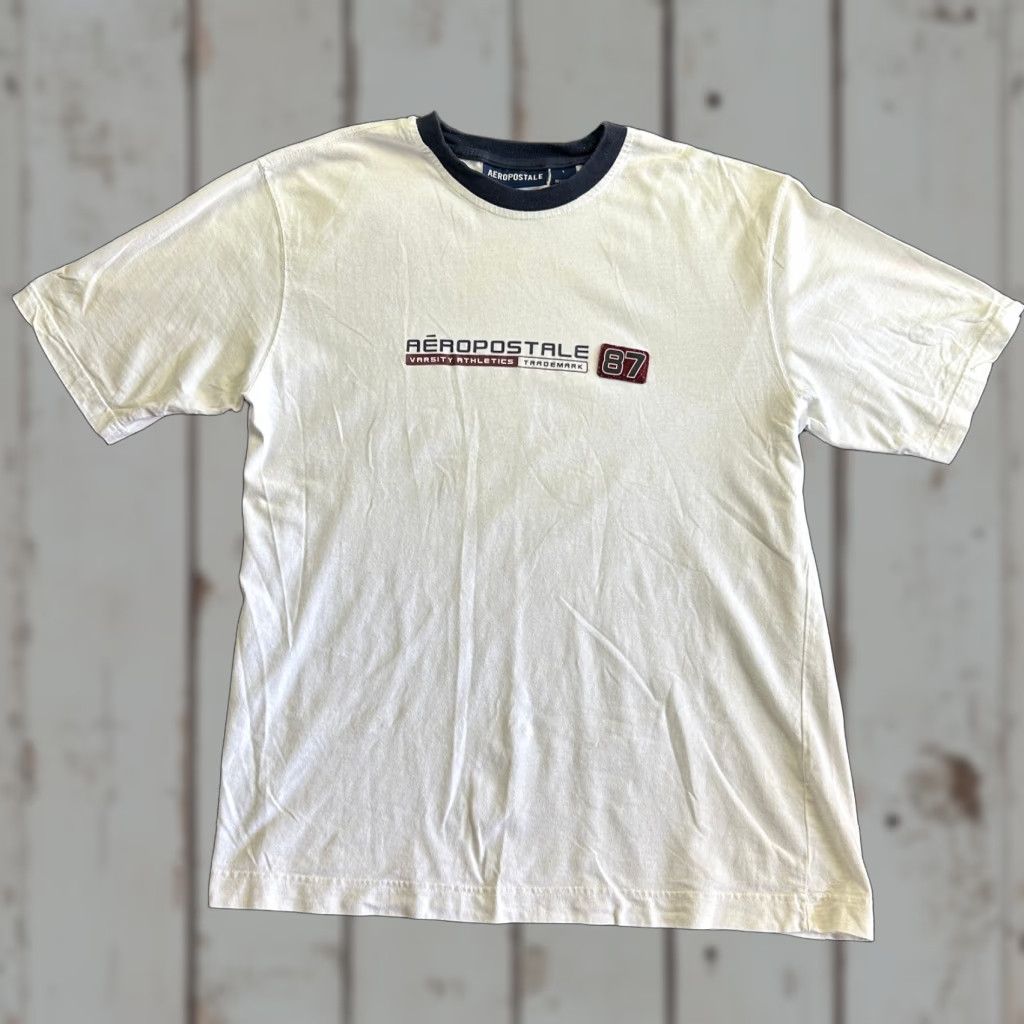 Aeropostale VINTAGE Aeropostale T Shirt Varsity Athletics 97 White L Ringer 90s y2k HipHop Size US L / EU 52-54 / 3 - 1 Thumbnail