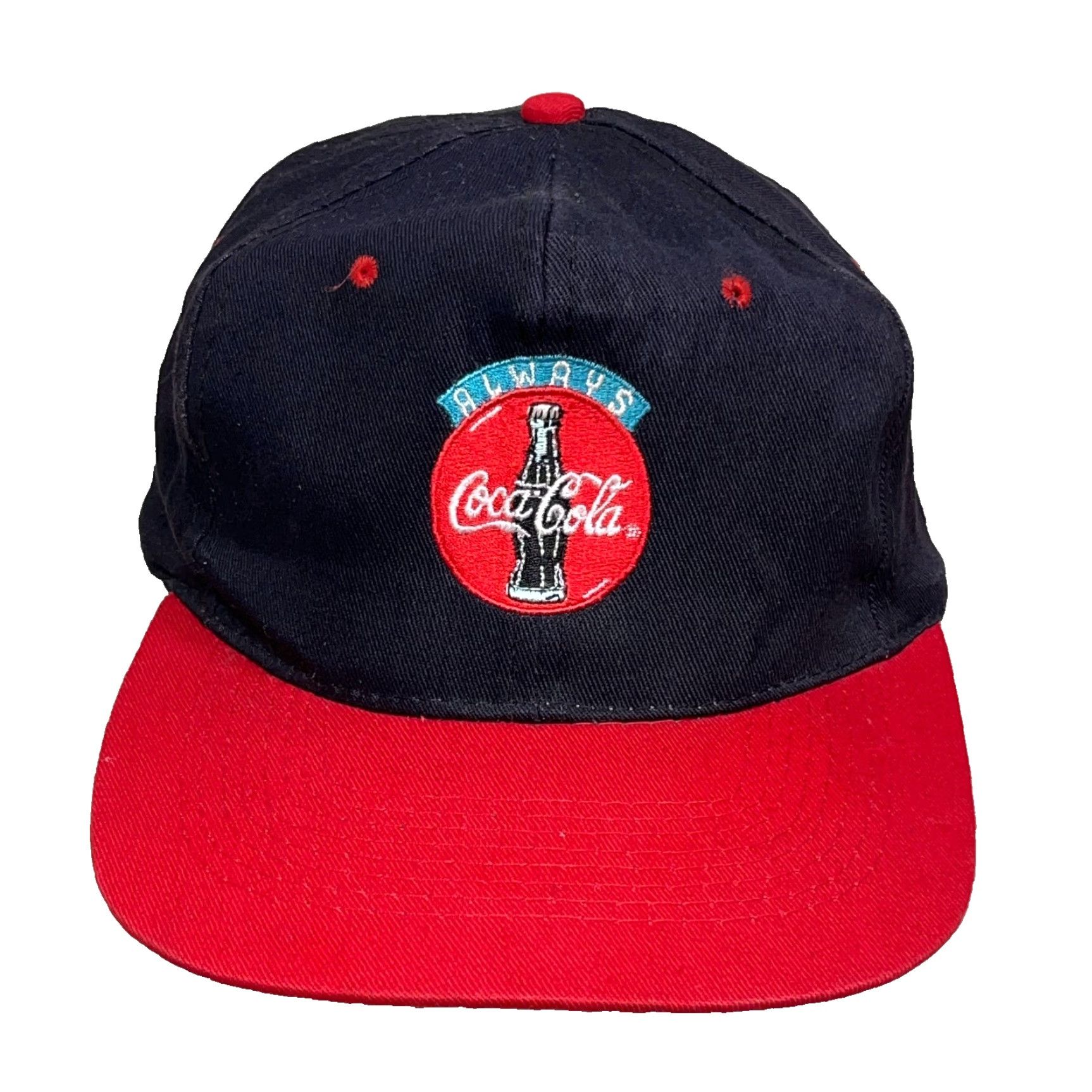 Vintage VINTAGE Coca Cola Hat Cap SnapBack Red Gray Script 90s Promo Always Bottle Logo Size ONE SIZE - 2 Thumbnail