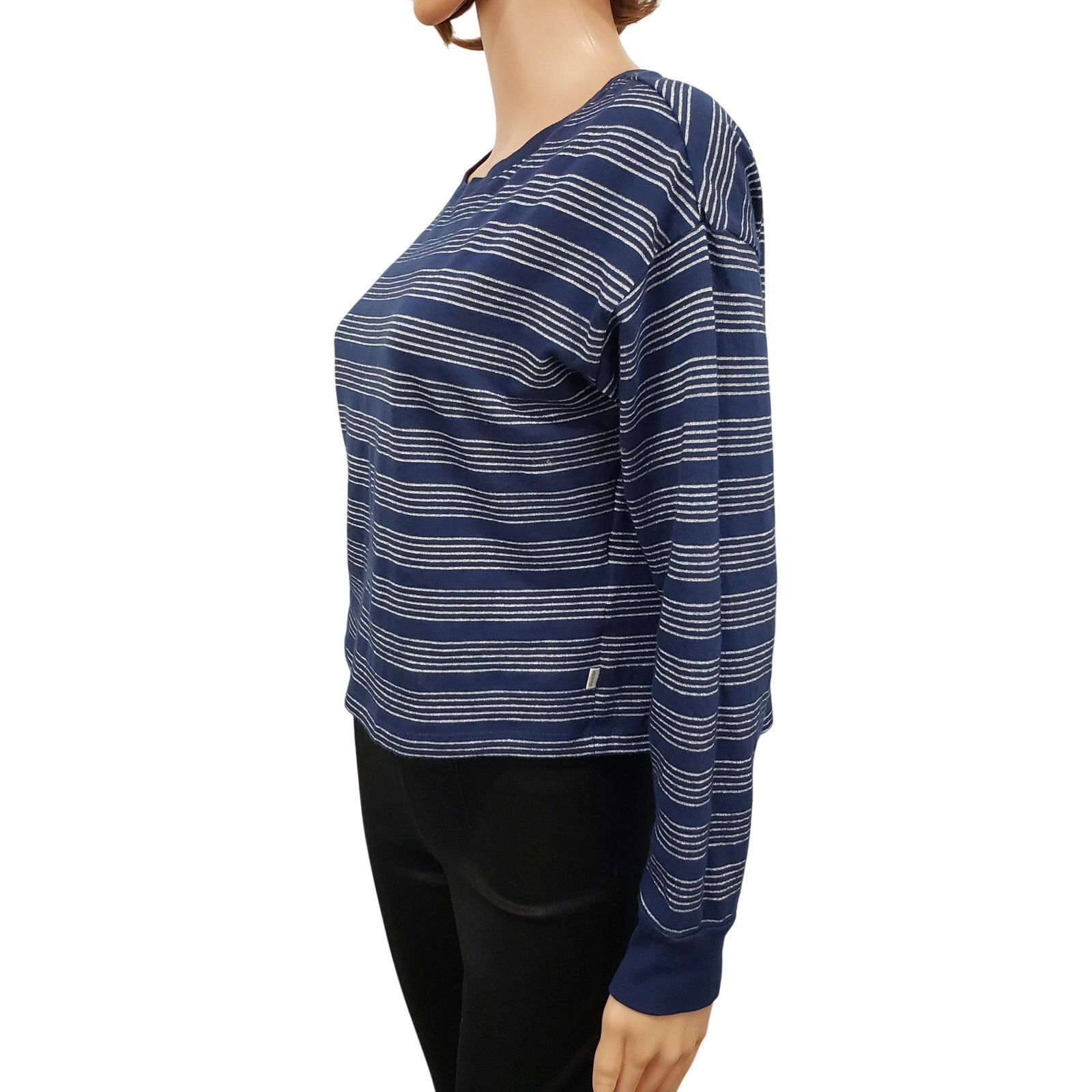 Levi's LEVIS Striped Navy Blue Silver Glitter Tie Back Crop Top Tee Size XS / US 0-2 / IT 36-38 - 10 Thumbnail