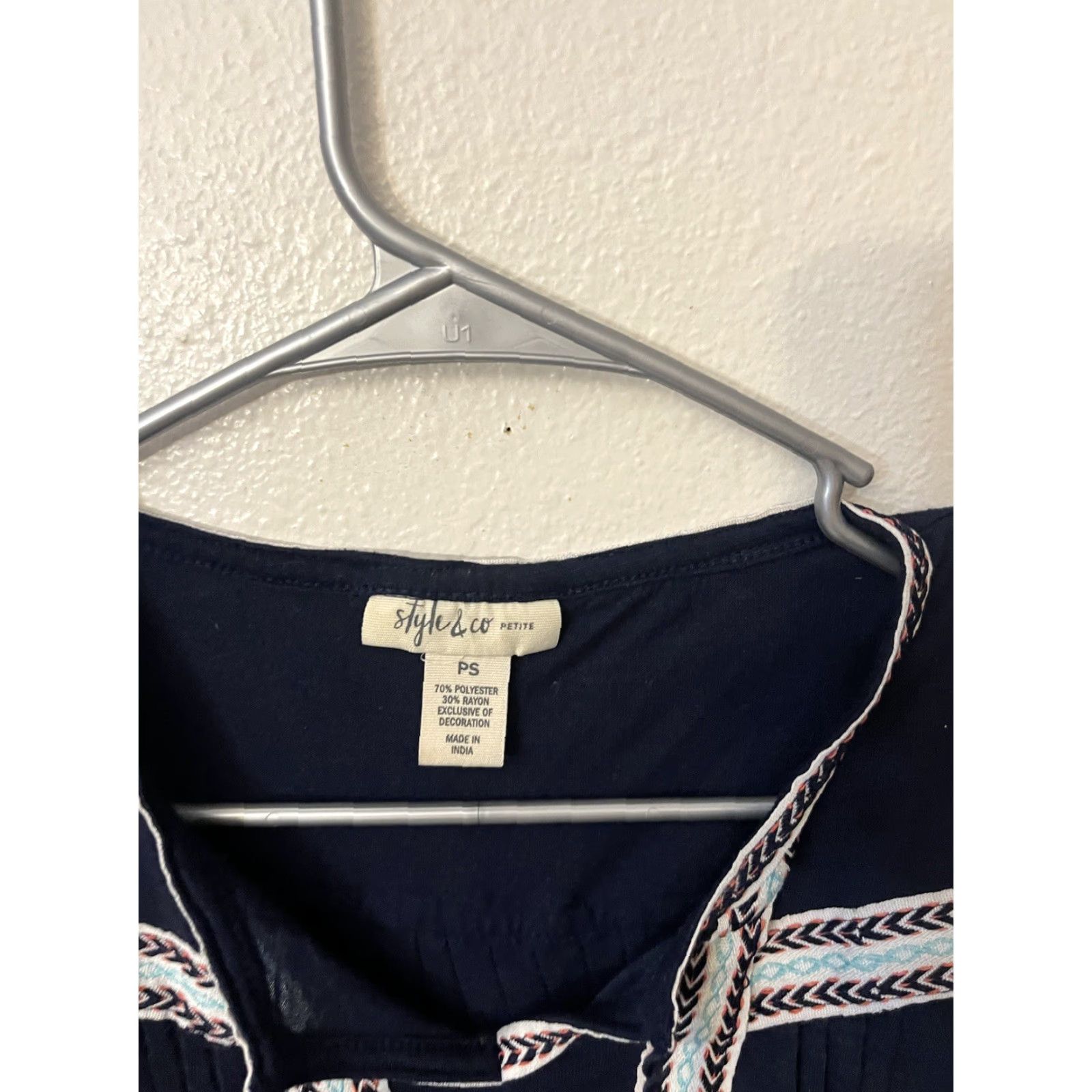 Vintage Style & co. Knit Top Shirt Women PS Petite Sleeveless Navy Blue Solid V-Neck Peasant Knit Top Summer Fall Spring Winter 70% Polyester 30% Rayon Women Size S / US 4 / IT 40 - 2 Thumbnail