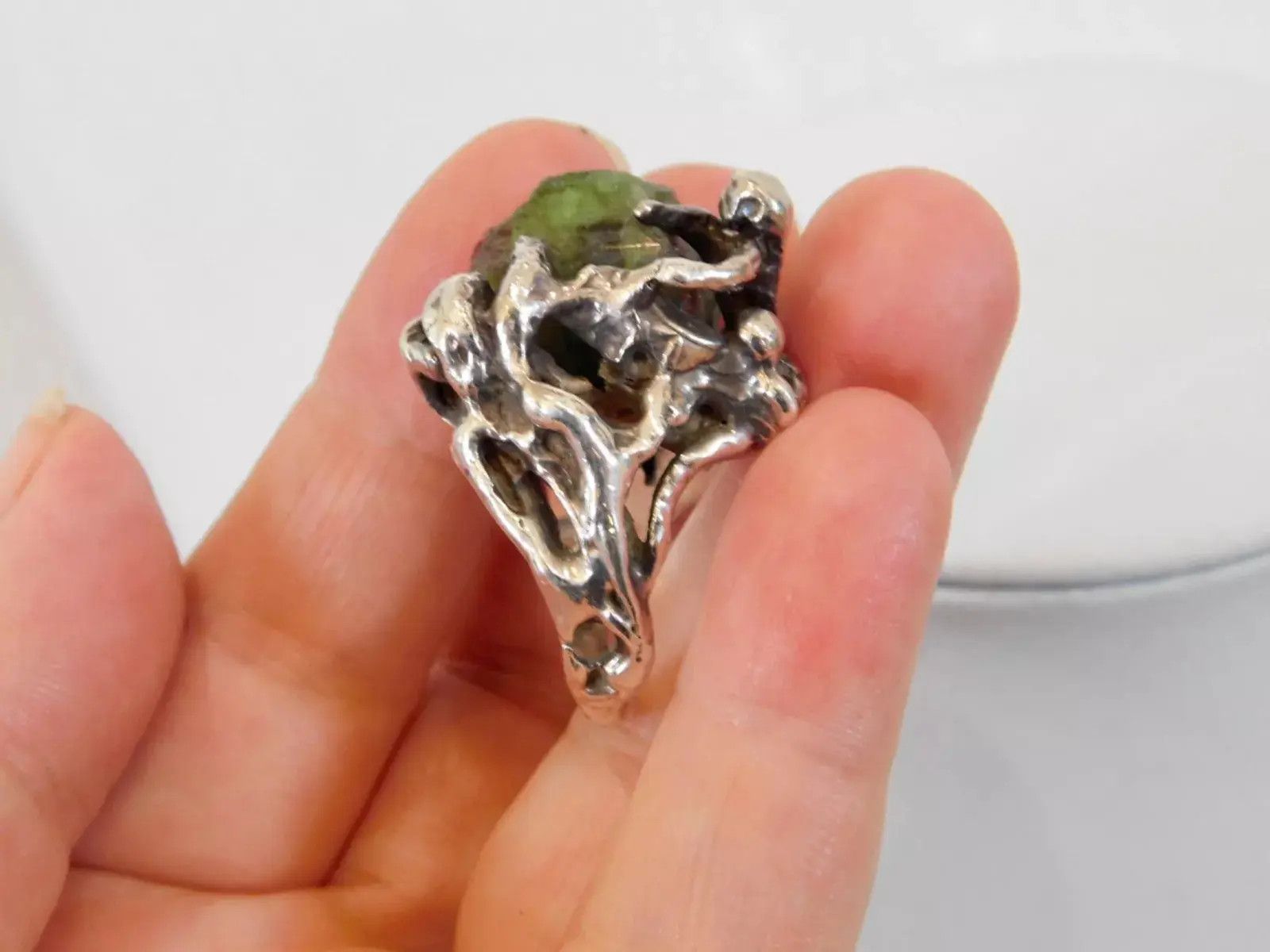 Vintage Vintage Sterling Silver Ring Tourmaline Size 7 Brutalist Size ONE SIZE - 10 Thumbnail