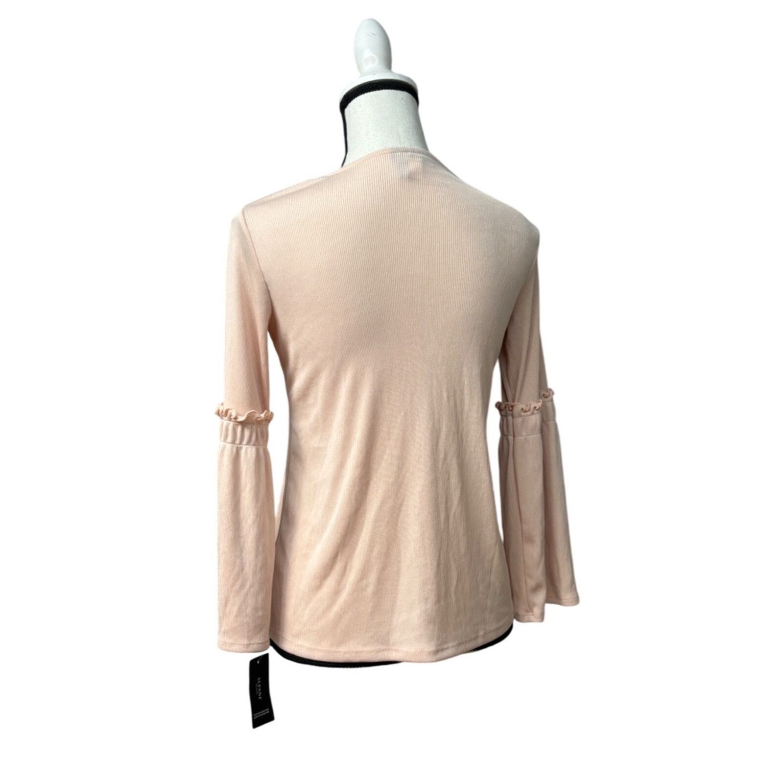 Alfani Alfani Petite Ribbed Bell-Sleeve Top, Blush, PP Size ONE SIZE - 5 Thumbnail
