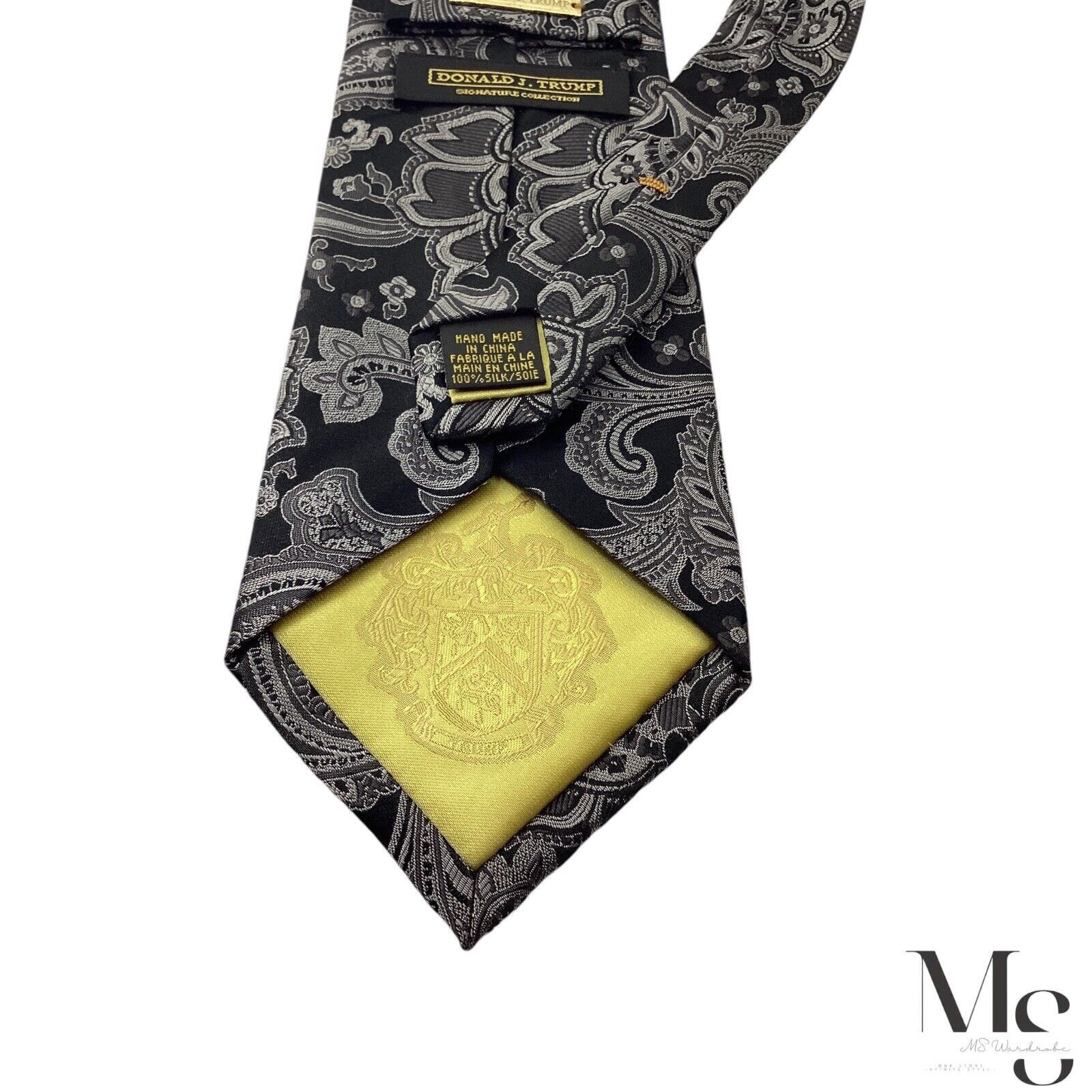 Donald Trump DONALD J. TRUMP Black & Silver Paisley Luxury Silk Tie Hand Size ONE SIZE - 5 Thumbnail