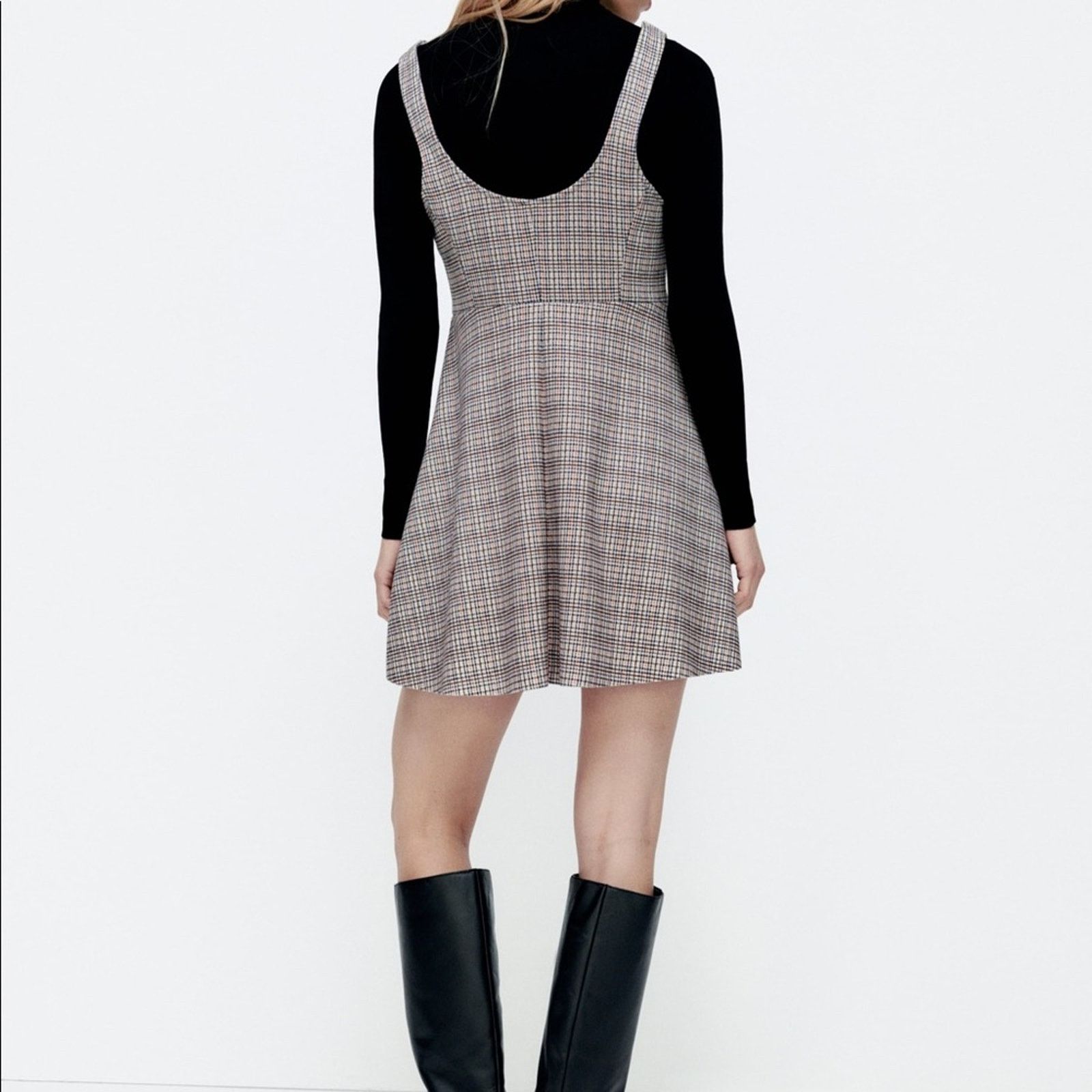 Zara ZARA FAUX SUEDE PLAID DRESS SAND Size XS / US 0-2 / IT 36-38 - 4 Thumbnail