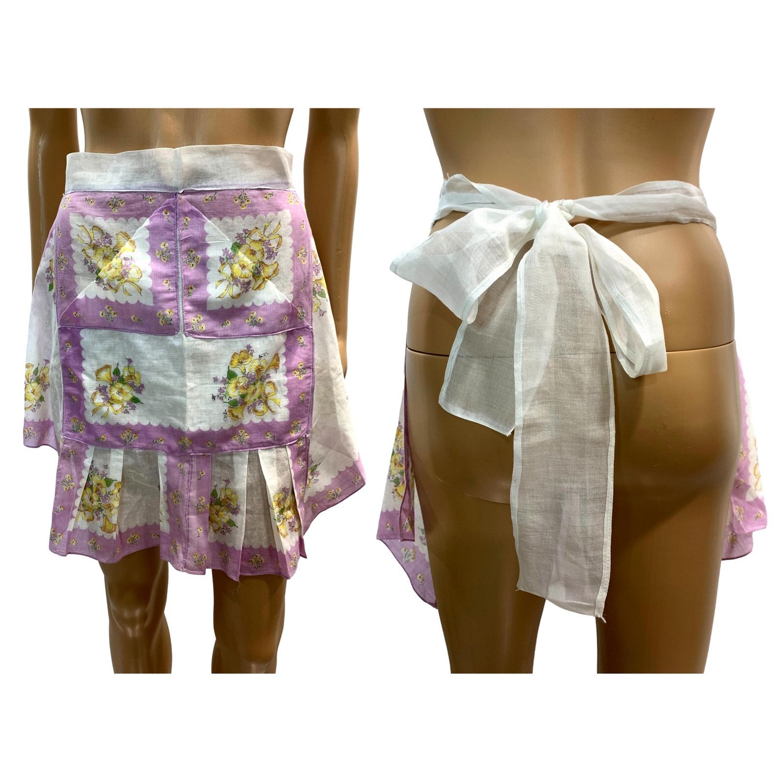 Vintage 50s Mid Century Lilac Floral Kitchen Apron Size ONE SIZE - 4 Thumbnail