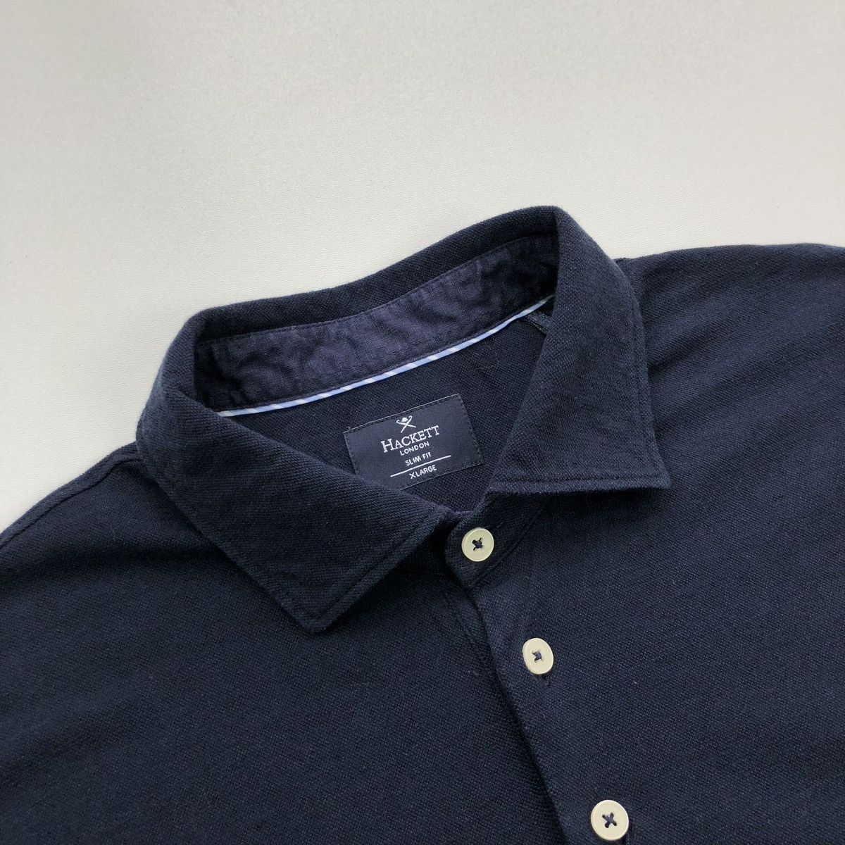 Hackett Hackett London Cotton/Linen Slim Fit Pique Polo Shirt Navy Size US XL / EU 56 / 4 - 7 Thumbnail