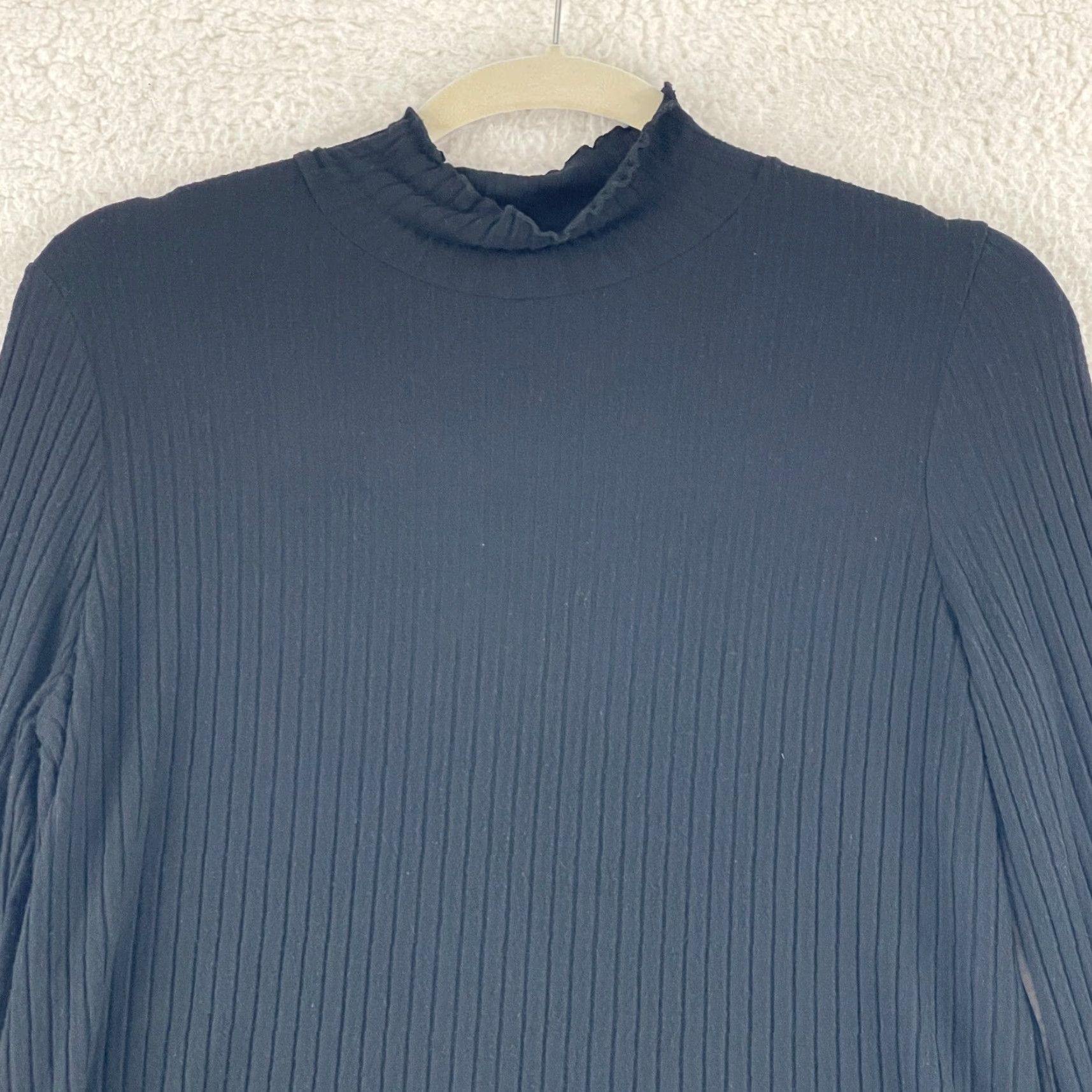 Madewell Madewell Shirt Womens Large Solid Black Ribbed Mock Neck Long Sleeve Knit Casual Size L / US 10 / IT 46 - 3 Thumbnail