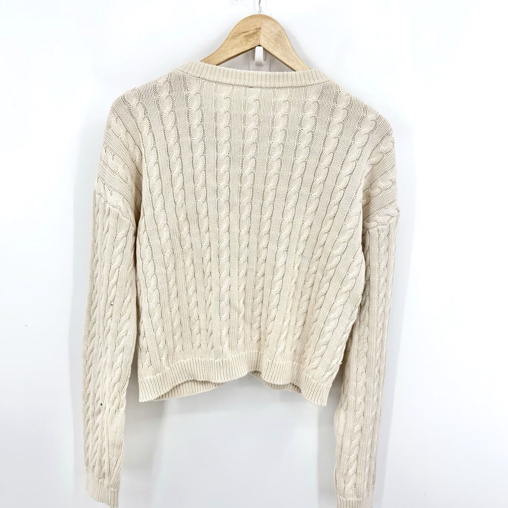 Young Fabulous & Broke Young Fabulous Broke Cable Knit Sweater Small Ivory Women Pullover V-Neck 100% Cotton Pockets Preppy Parisian Vintage No Size S / US 4 / IT 40 - 7 Thumbnail