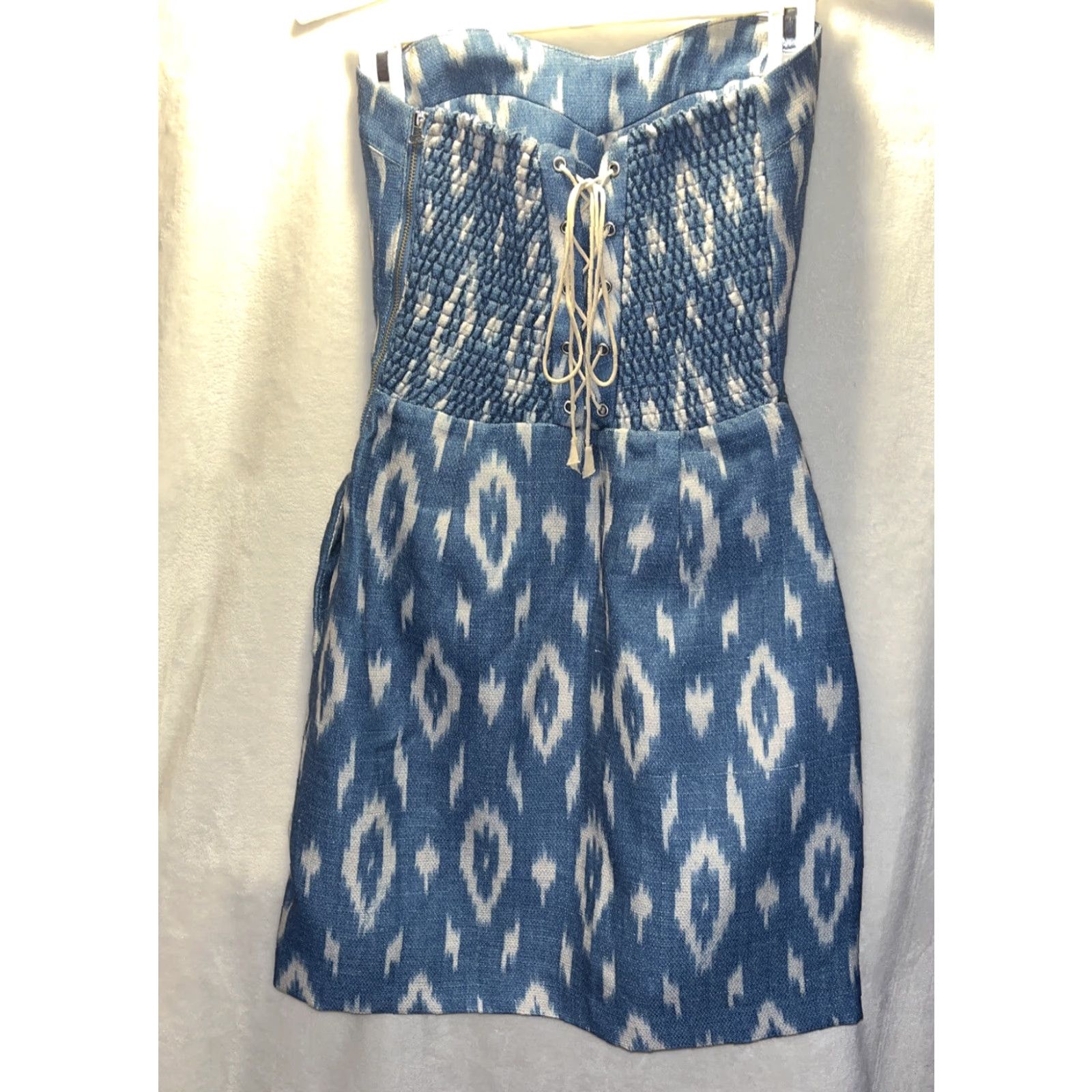 Dolce Vita Dolce Vita Women’s Strapless XS Light Blue South West Print Dress W/ Lace Up Back Size XS / US 0-2 / IT 36-38 - 4 Thumbnail