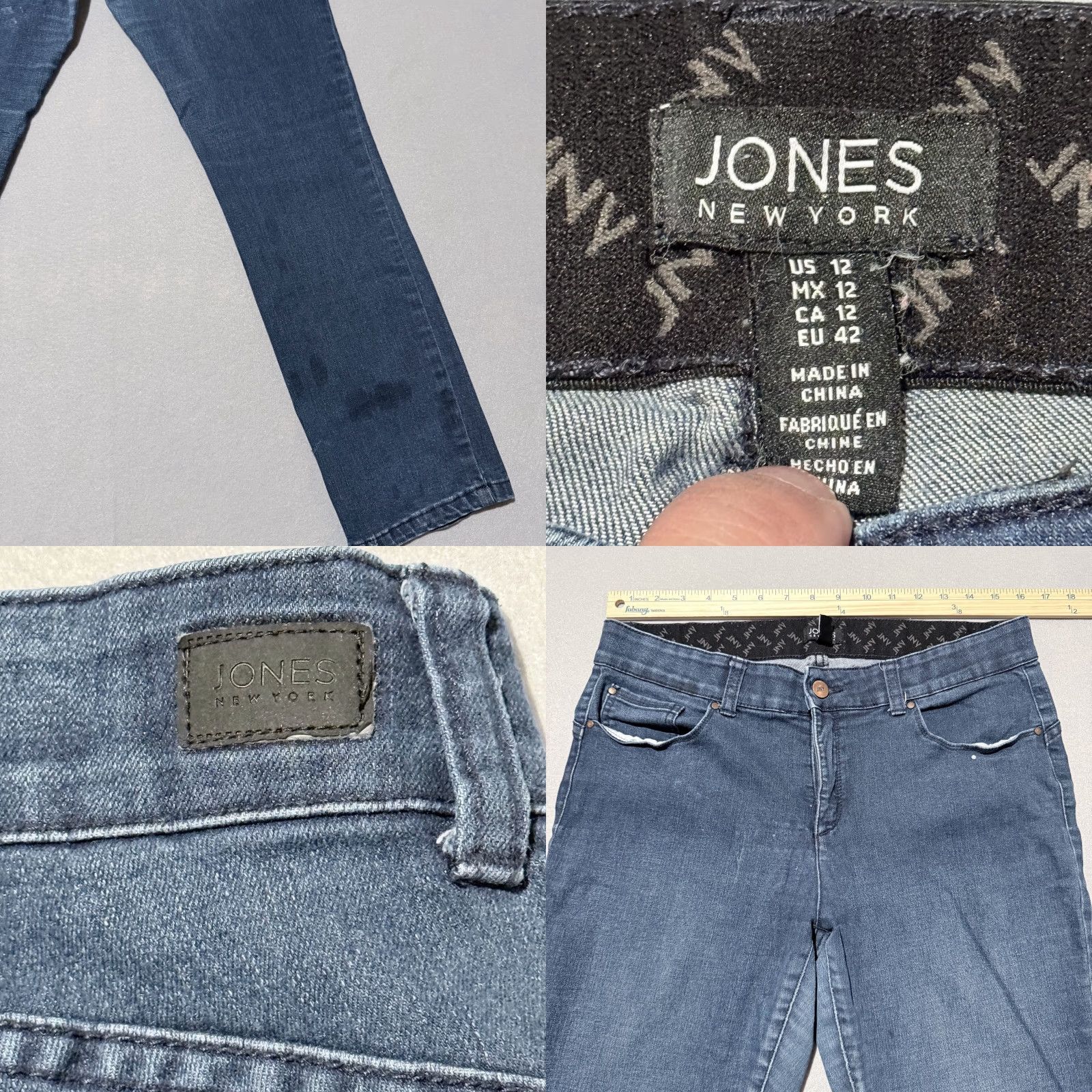 Jones New York Jones New York Stretch Denim Jeans Women Blue Dark-Wash Zip-Fly Straight-Leg 12 Size 34" / US 12 / IT 48 - 8 Thumbnail