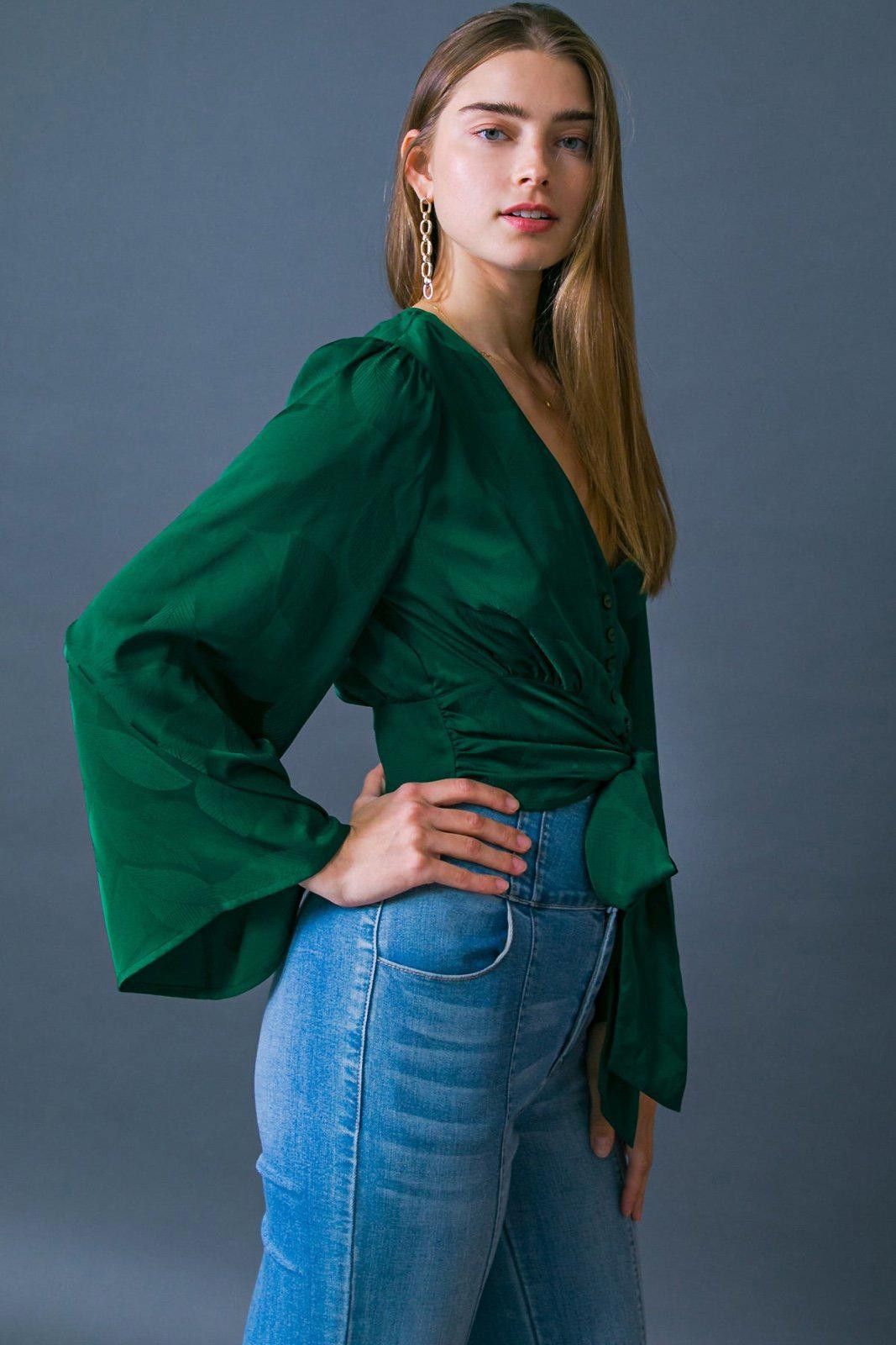 Other Flying Tomato Green Tie-Front Blouse Large Size L / US 10 / IT 46 - 3 Thumbnail