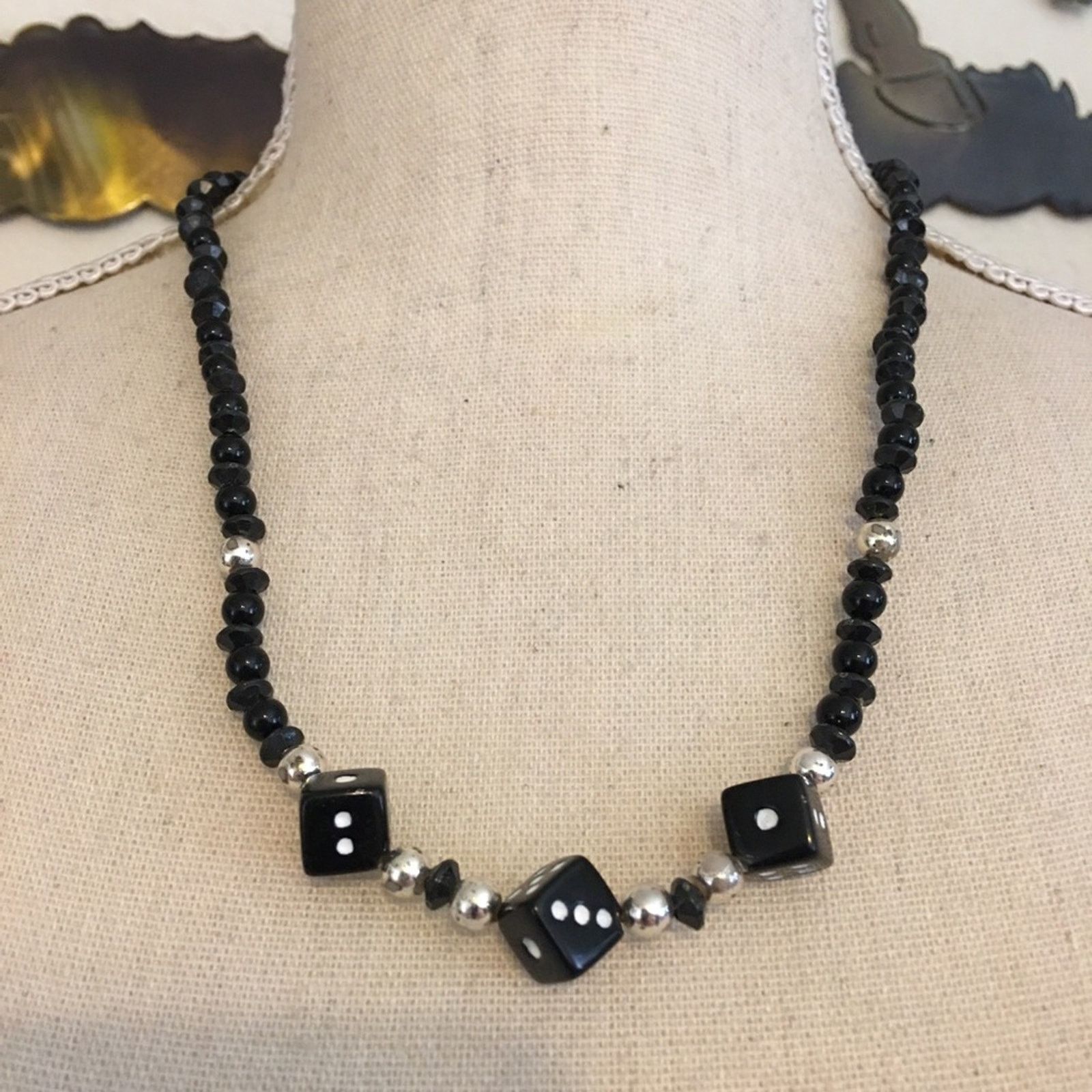 Jewelry Lucky dice black and silver beaded necklace Size ONE SIZE - 1 Thumbnail