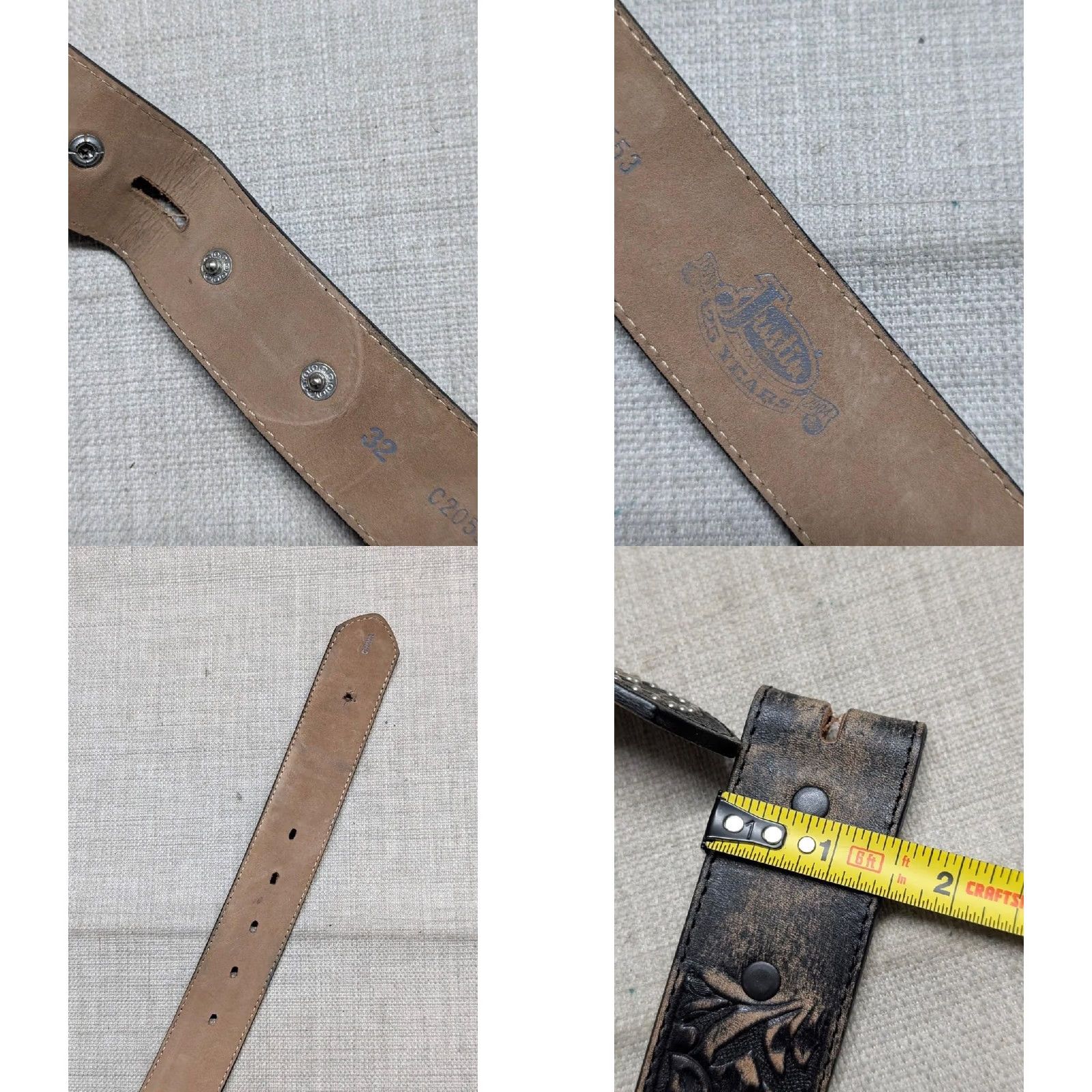 Vintage VINTAGE Justin belt Tooled studded western belt 30 black tan cowhide leather buckled belt Men Size 30 - 8 Thumbnail