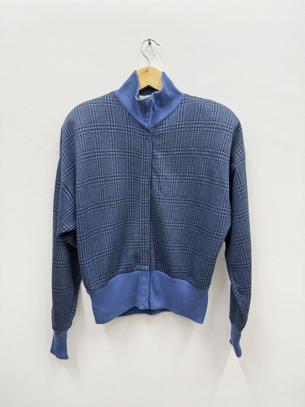 Norma Kamali Norma Kamali Blue Plaid Snap Button Sweater Size M / US 6-8 / IT 42-44 - 1 Thumbnail