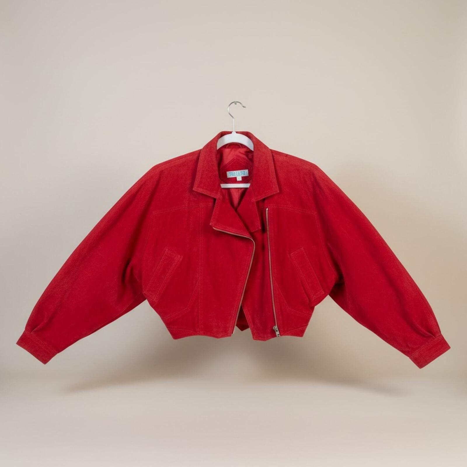 Donald Trump Vintage Red Suede Leather Cropped Jacket Moto 90s Size M / US 6-8 / IT 42-44 - 2 Thumbnail