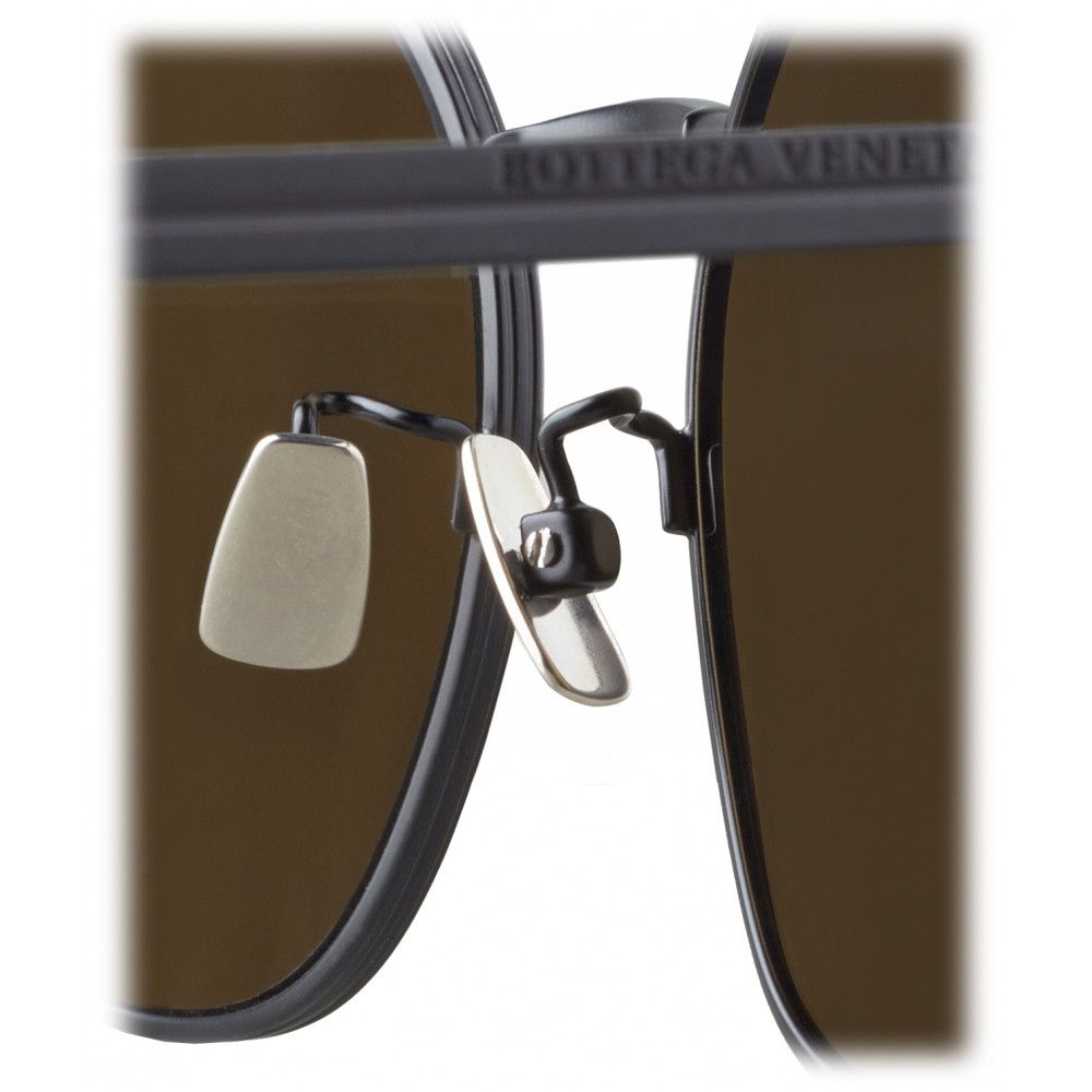 BOTTEGA VENETA Gold Mirrored Black Frame Round Sunglasses