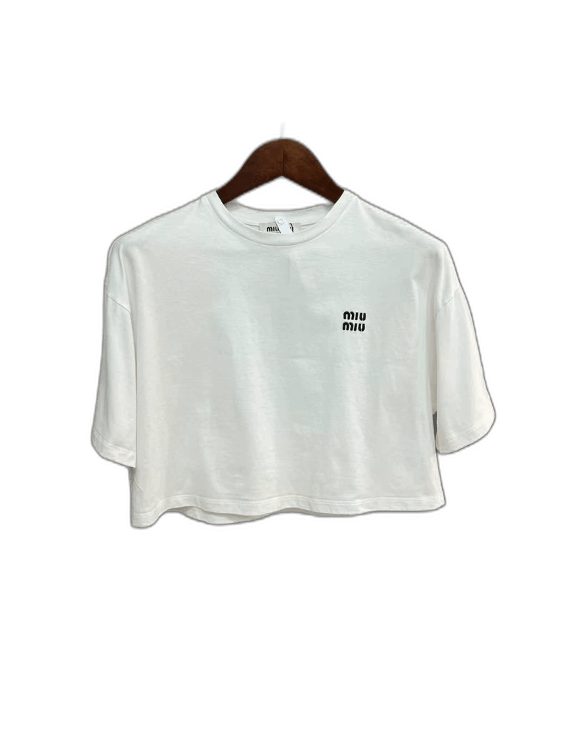 Prada Miu Miu Cropped Short Sleeve White TShirt -2505 Size US XS / EU 42 / 0 - 1 Thumbnail