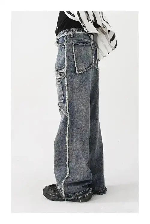 Jean Rough Edge Straight Tube Splicing Jeans men Size US 32 / EU 48 - 4 Thumbnail