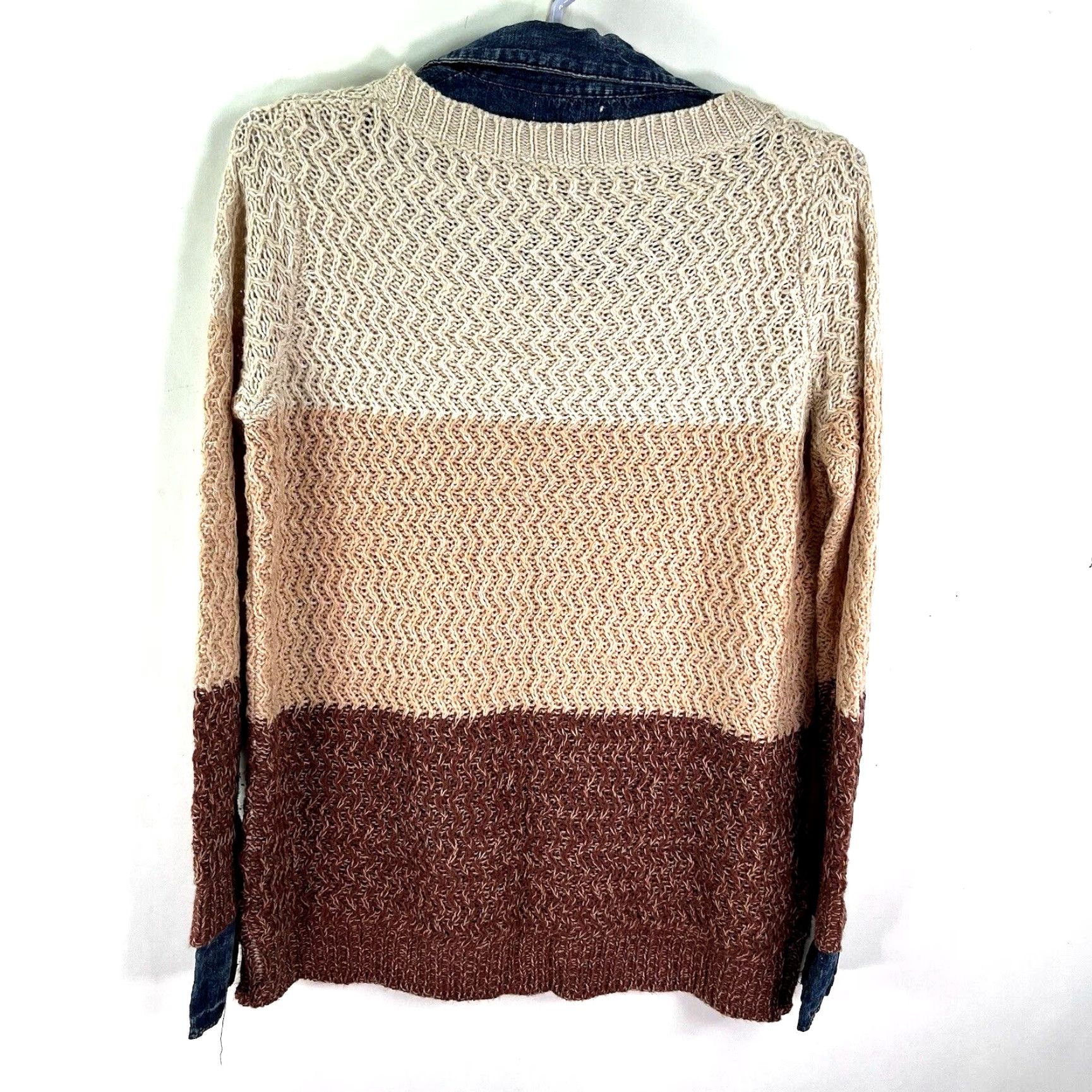 Denime Easel Striped Waffle Knit Sweater Women’s Size S Beige Collared Long Sleeve Relaxed Fit Lightweight Casual 90s Size S / US 4 / IT 40 - 6 Thumbnail