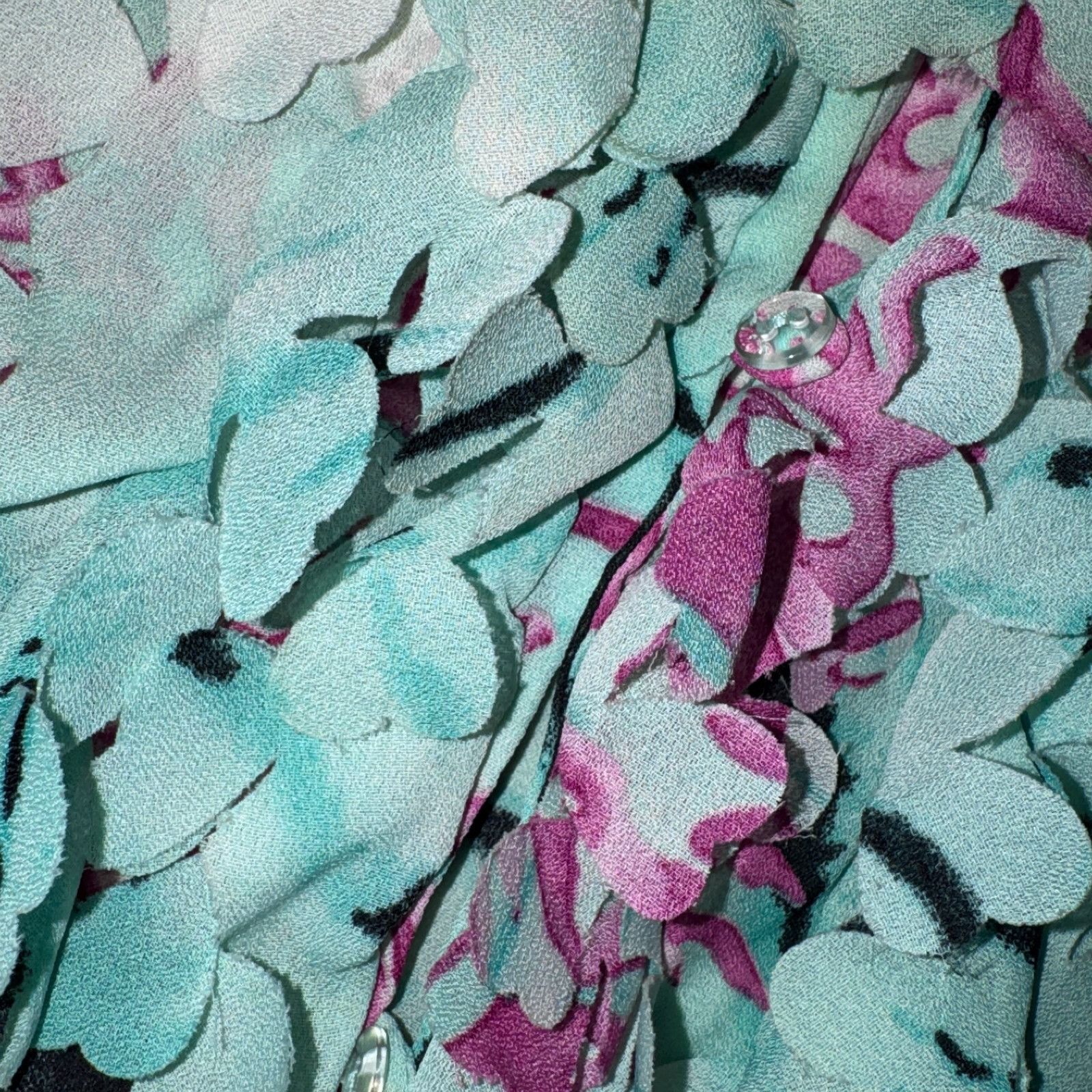 Other Piano Seafoam Green & Pink Floral Ruffle Y2K Sheer Blouse Bu Size M / US 6-8 / IT 42-44 - 3 Thumbnail