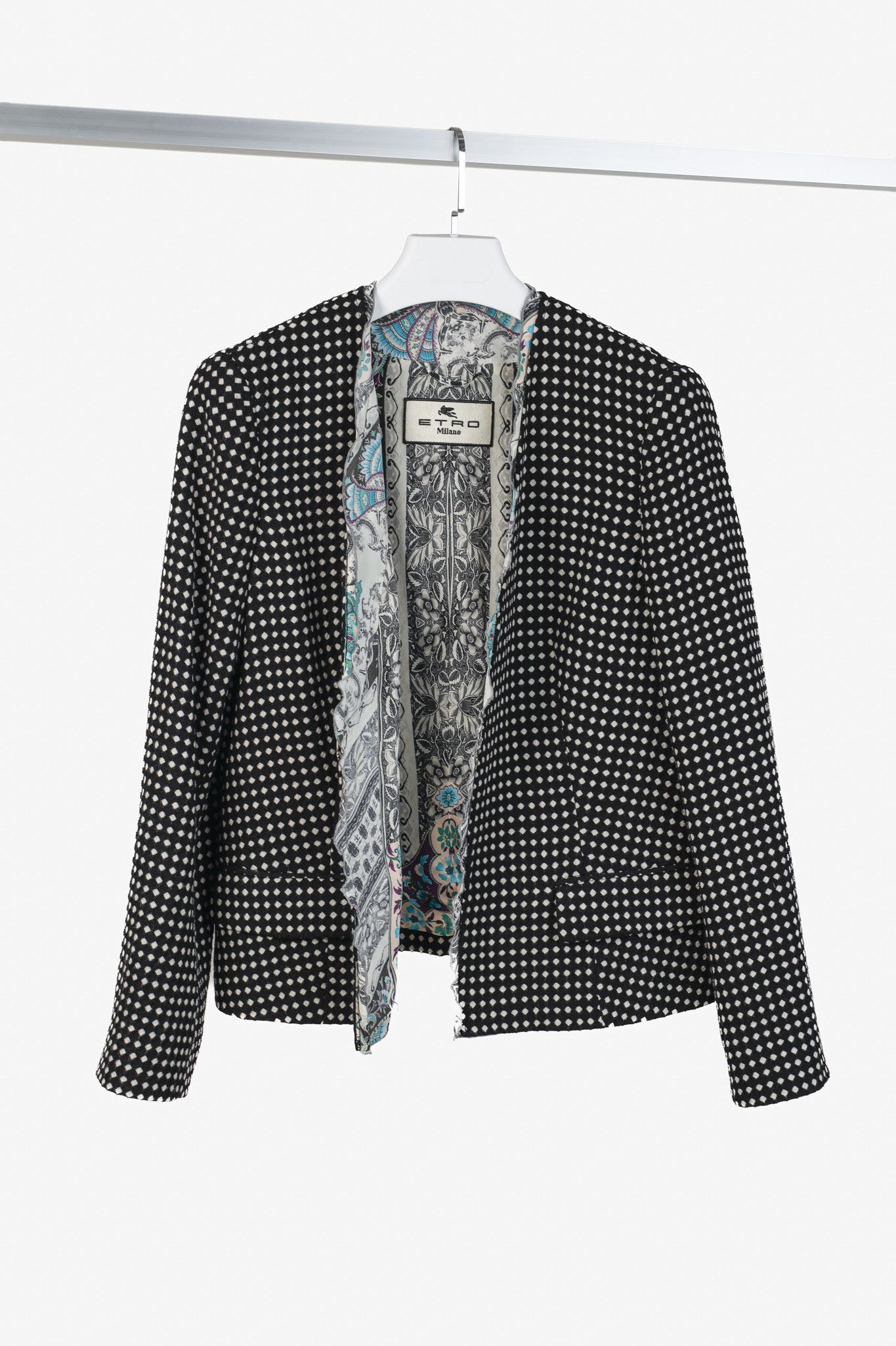 Etro Etro Black & White Polka-Dot Wool Open-Front Blazer Size L / US 10 / IT 46 - 1 Thumbnail