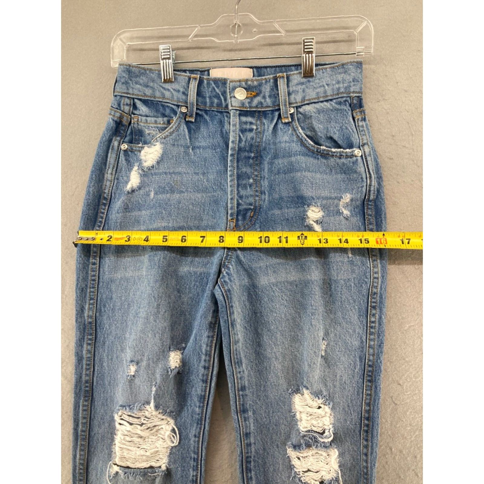 Vintage Revoice Jeans 26 Button Fly USA Raw Hem Distressed Mom Womens Jeans 26 Blue Cotton Blend 5-Pocket Distressed USA Mom Style Modern Fit Size 26" / US 2 / IT 38 - 3 Thumbnail