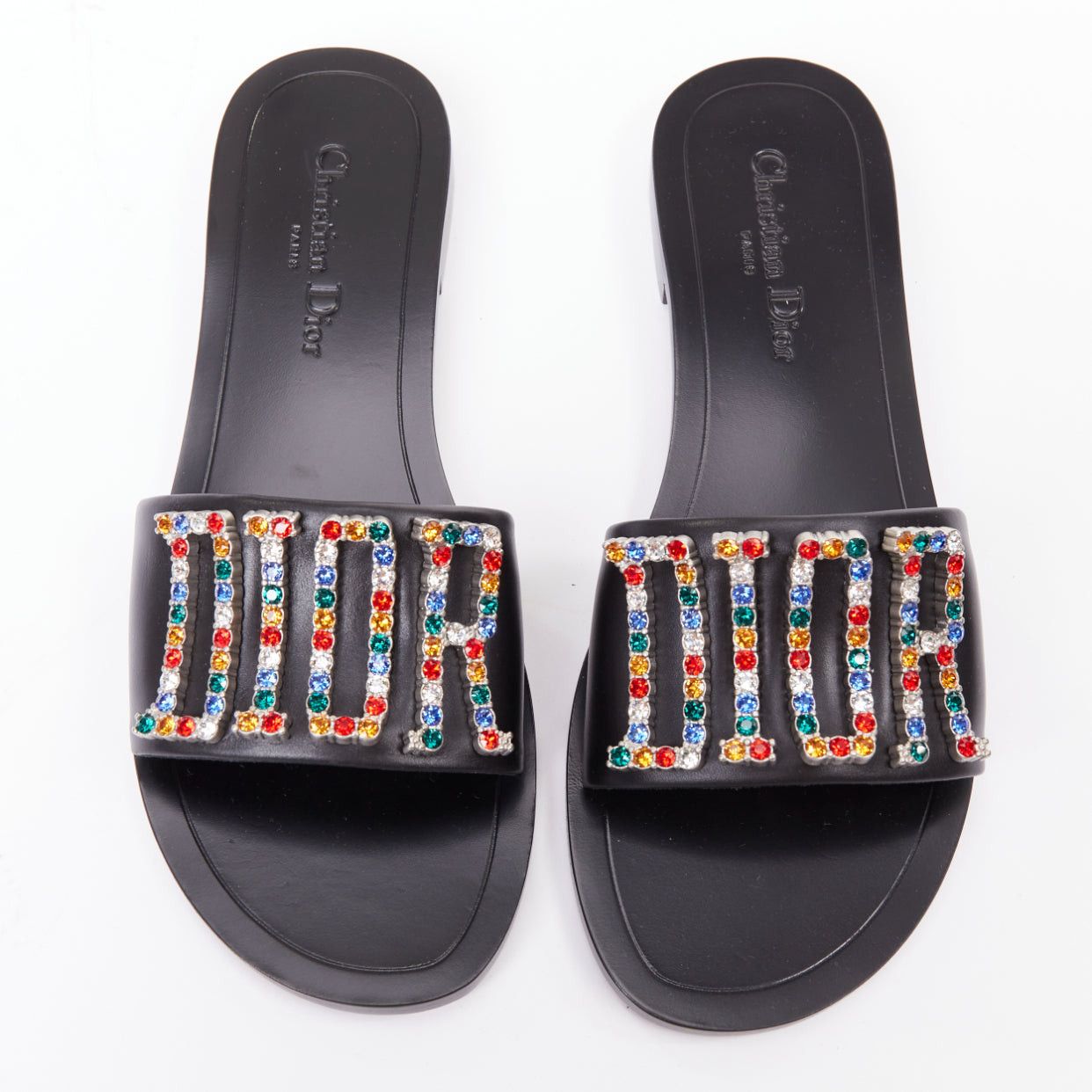 Dior DIOR Diorevolution multicolor crystal pave logo sandals slides EU40 Size US 10 / IT 40 - 1 Thumbnail