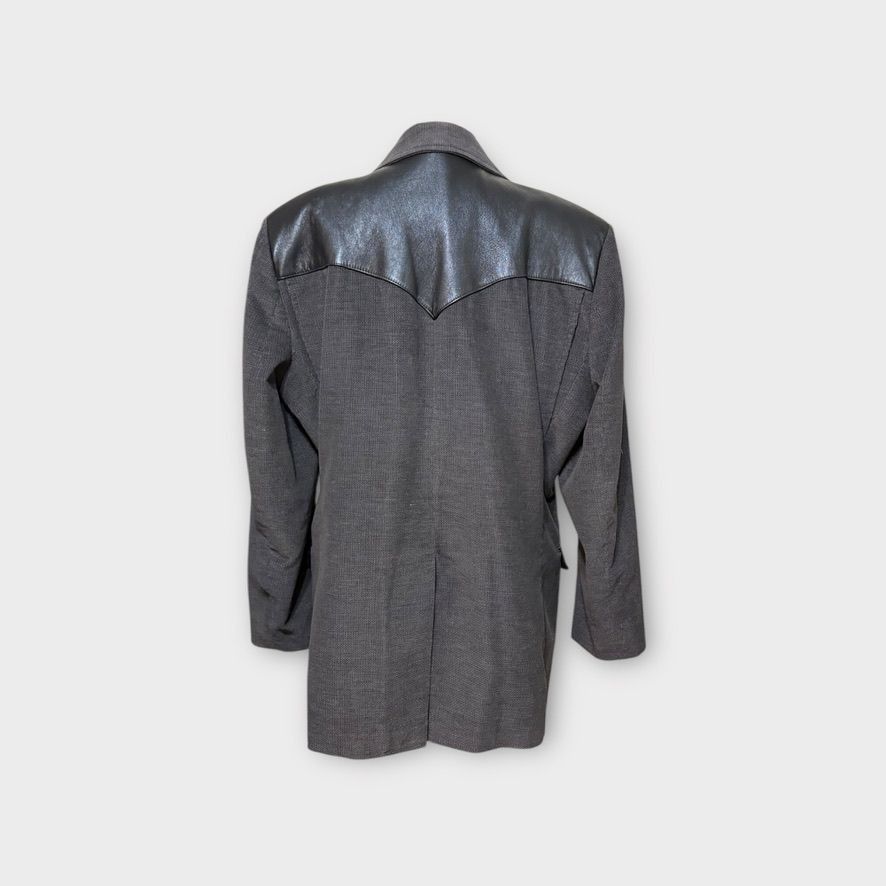Other Vintage Sport Coat Jacket Men 44 Leather Tweed Gray Black Pi Size 44R - 4 Thumbnail