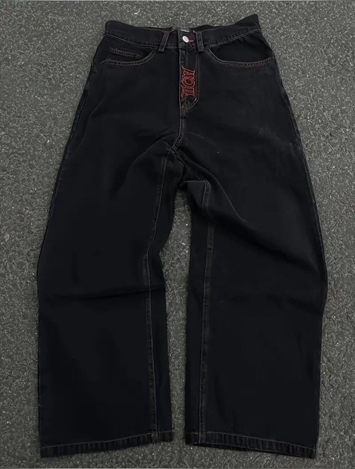 Japanese Brand × Jean Bleeding Embroidered Baggy Jeans Y2K Hippie Hoppie Size US 31 - 2 Thumbnail