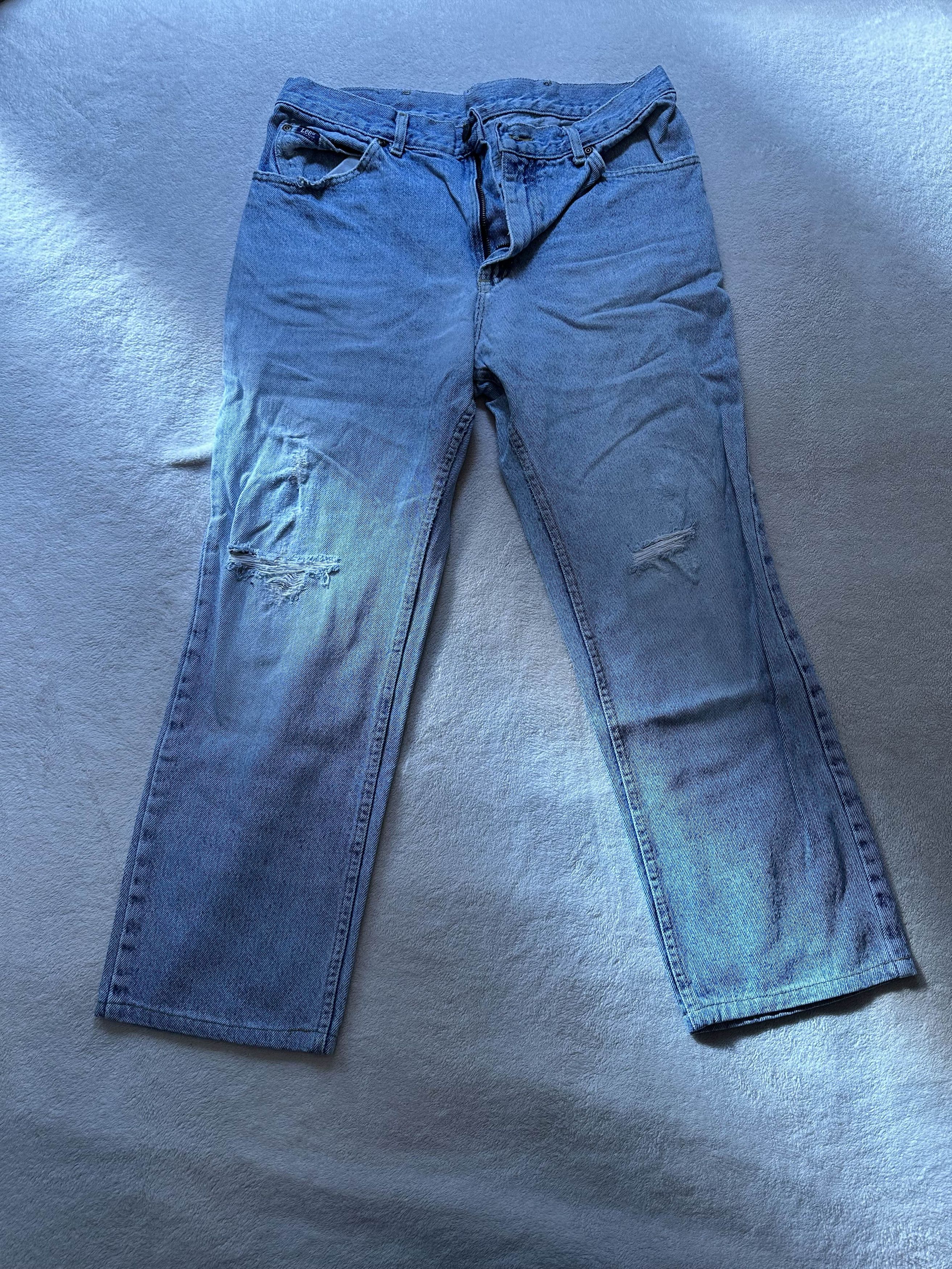Lee × Vintage 80s Lee Distressed Light Wash Jeans Size US 32 / EU 48 - 2 Thumbnail