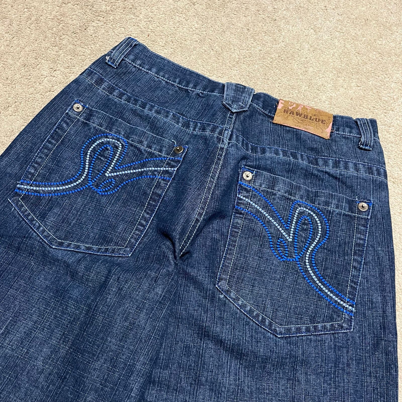 Other Raw Blue Y2K Baggy Skater Embroidered Blue Extension Jort 34 Size US 34 / EU 50 - 3 Thumbnail